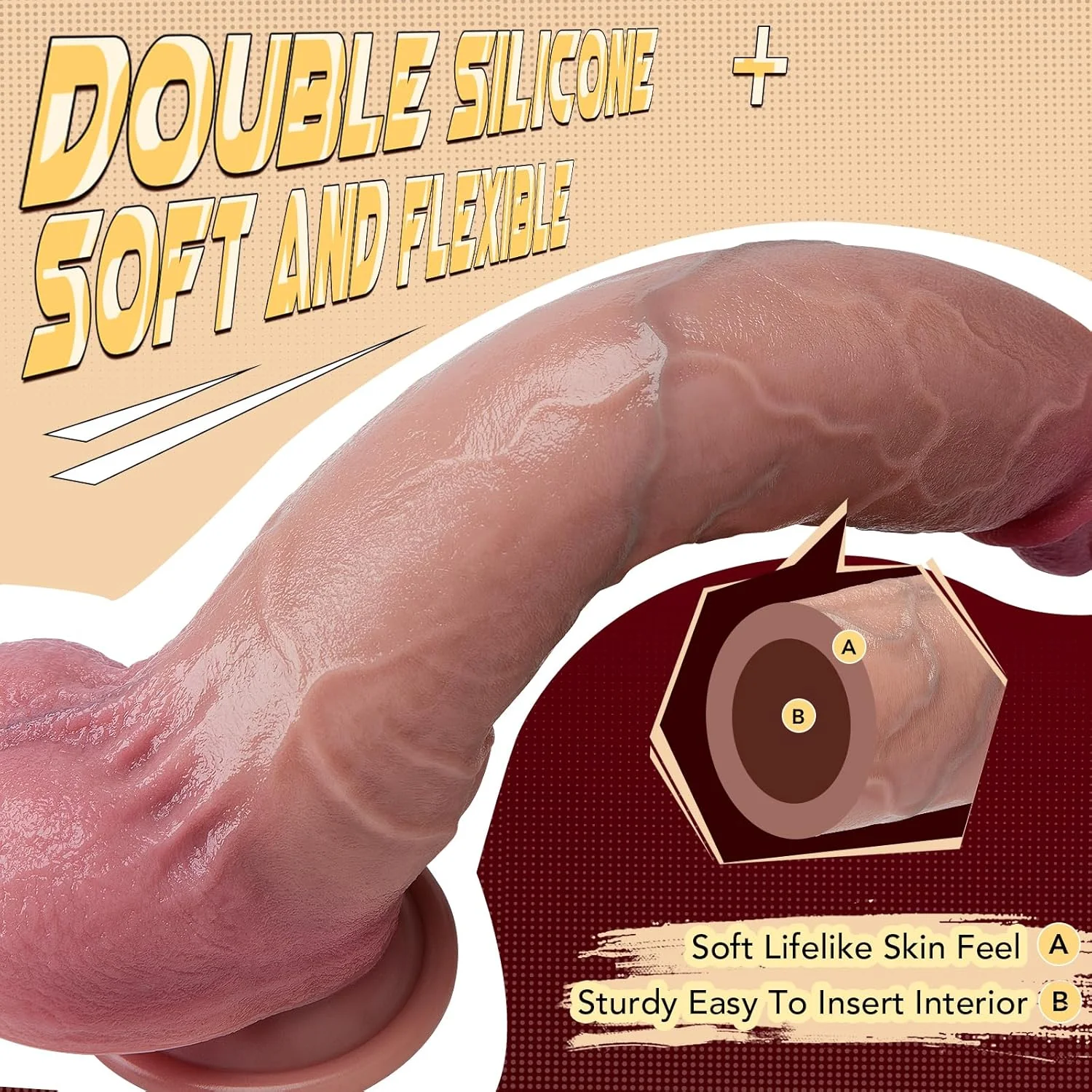 TrueGlide 10.7” Foreskin Dildo Silicone Suction - Image 4