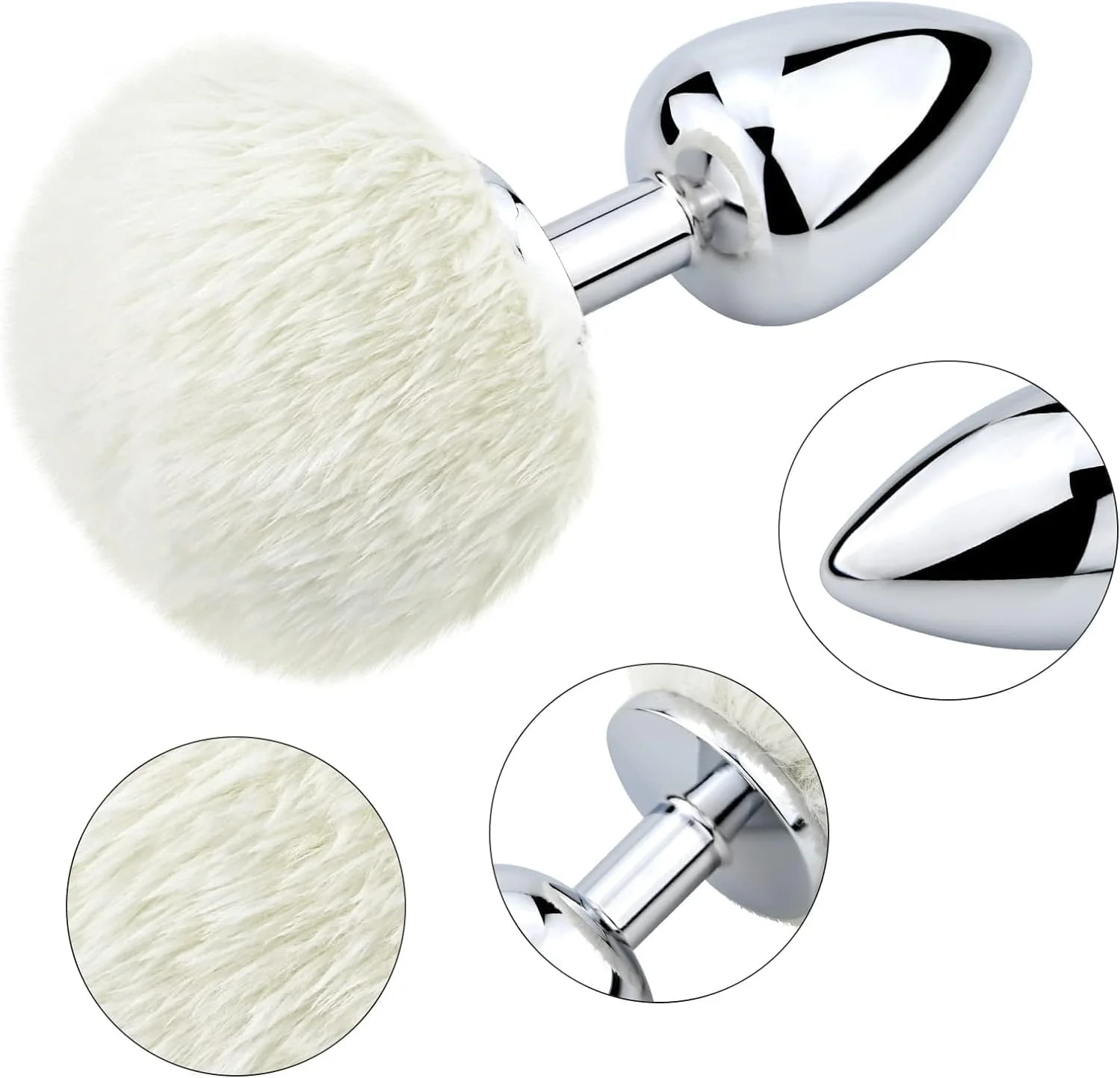SnowBunny Small Bunny Tail Steel Butt Plug White - Image 3
