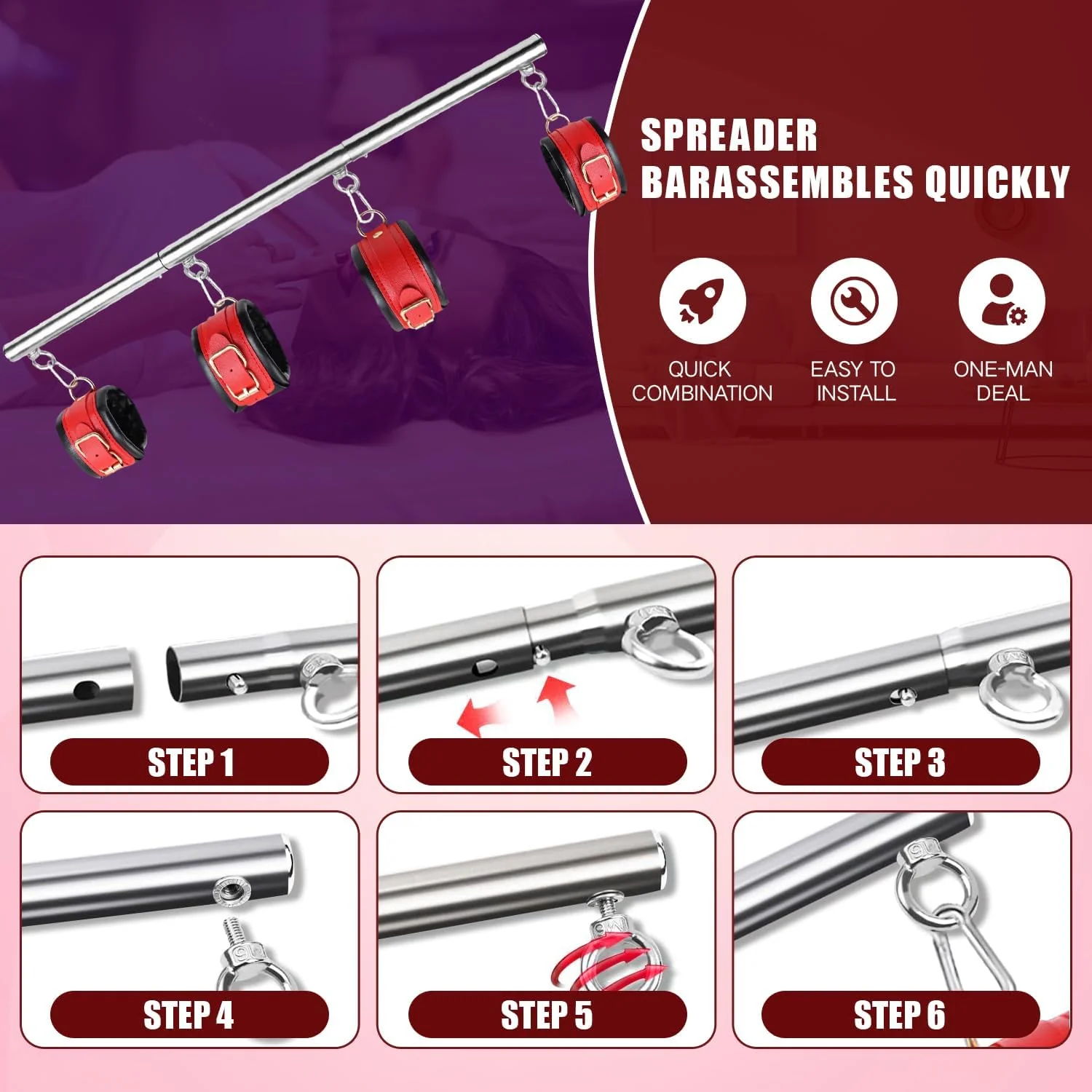 SM Bondage Restraint Set – Adjustable Spreader Bars - Image 5