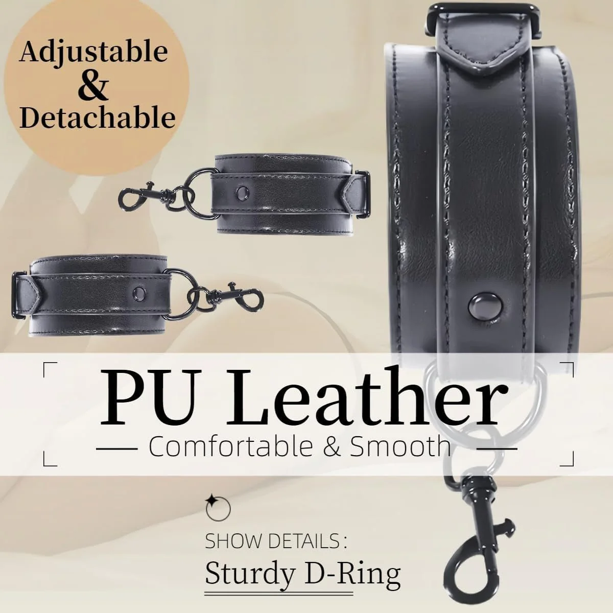 SteelLeather PU Leather Spreader Bar BDSM Kit - Image 4