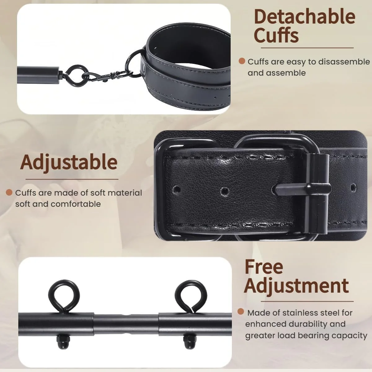 SteelLeather PU Leather Spreader Bar BDSM Kit - Image 5