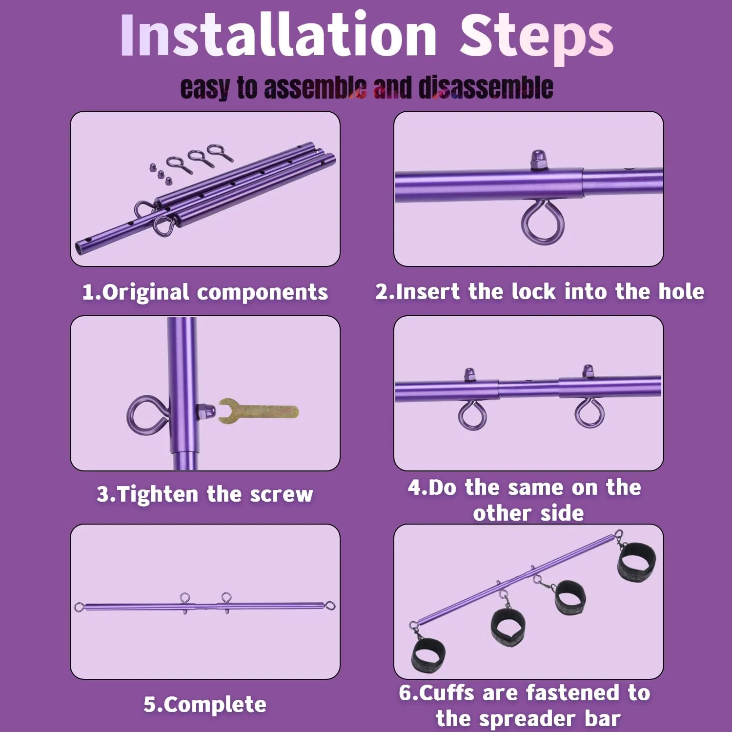 VioletLock Purple Spreader Bar BDSM Kit with Collar & Cuffs - Image 8