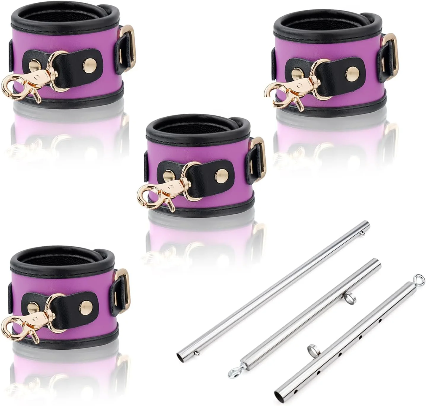 VelvetGrip Purple Adjustable Spreader Bar with Furry Straps - Image 2