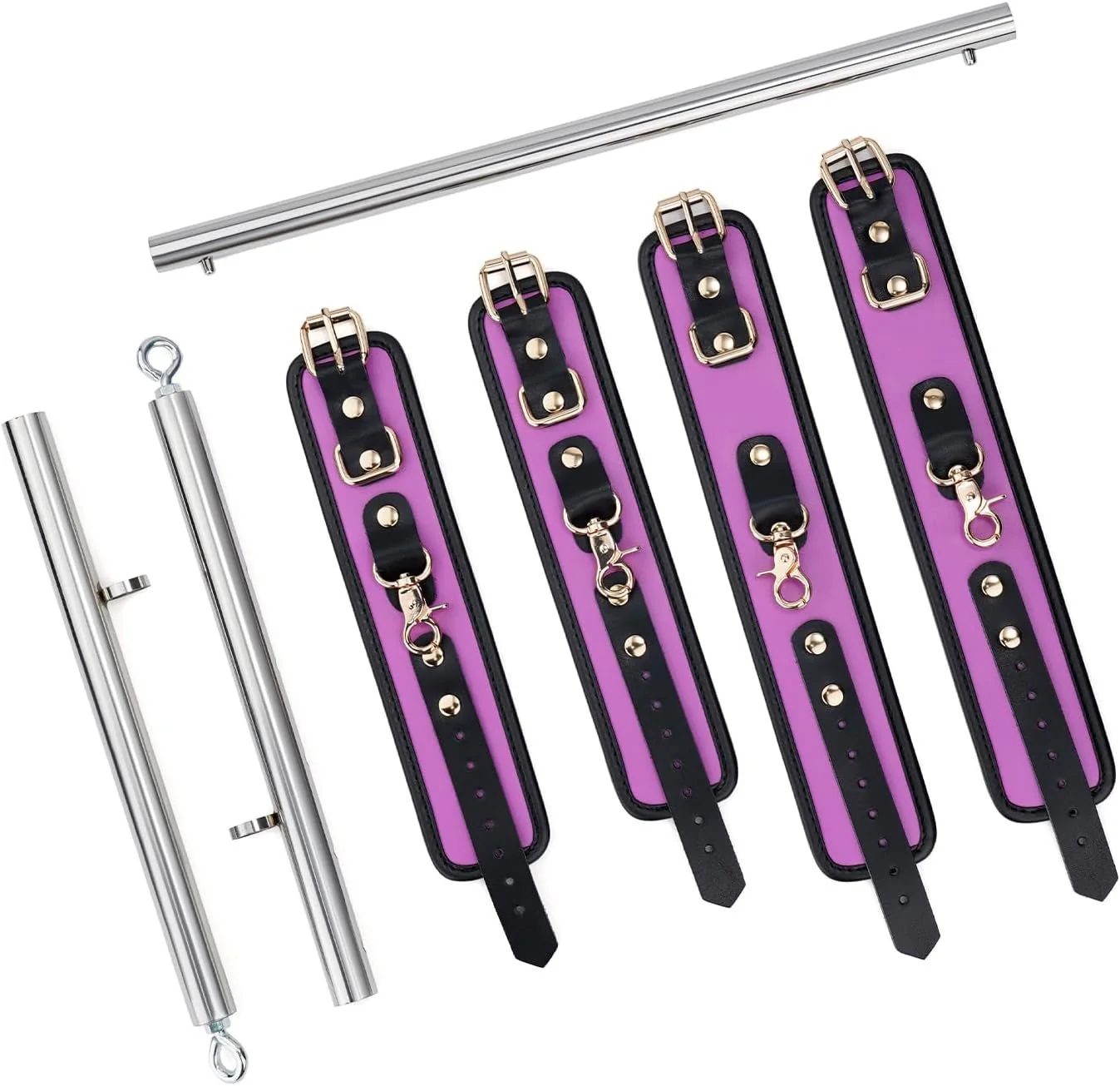 VelvetGrip Purple Adjustable Spreader Bar with Furry Straps - Image 3
