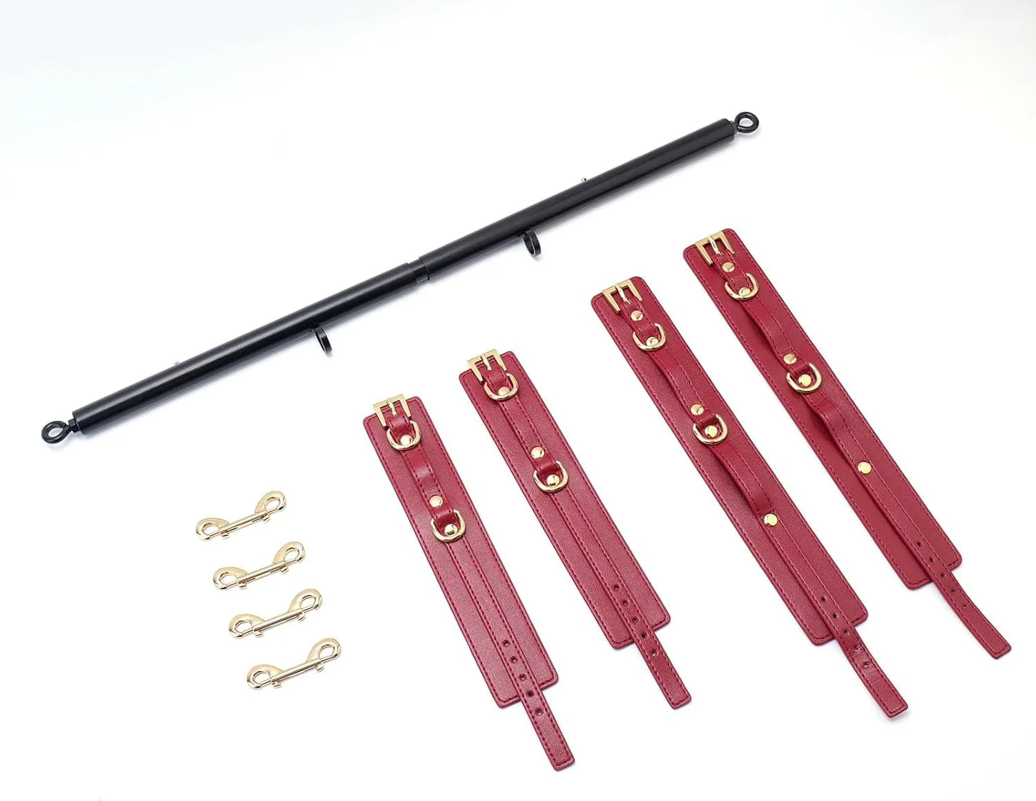 CrimsonVelvet Wine Red Spreader Bar with Furry Cuffs - Image 2