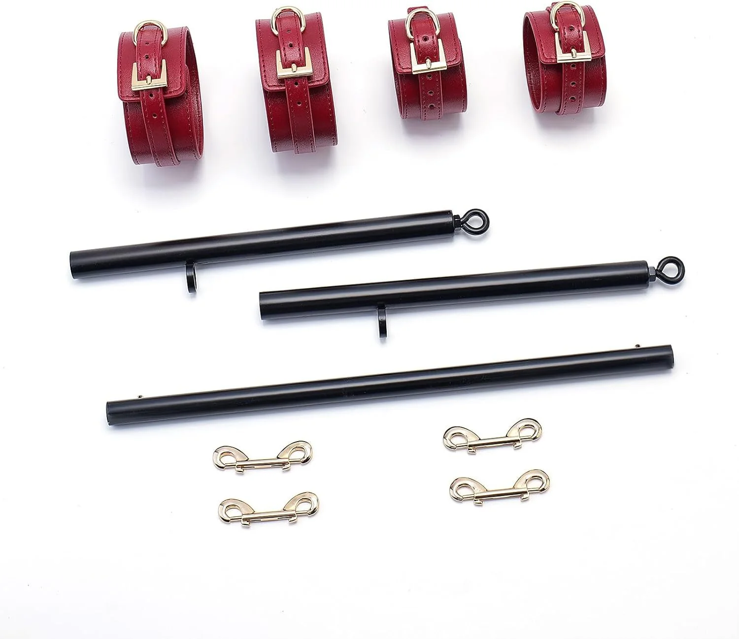 CrimsonVelvet Wine Red Spreader Bar with Furry Cuffs - Image 3