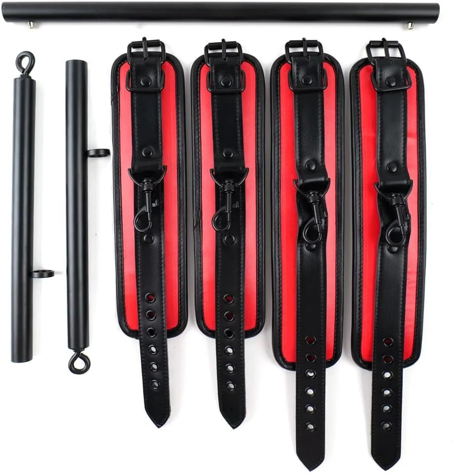 DualTone Red Black Spreader Bar with Furry Straps - Image 3