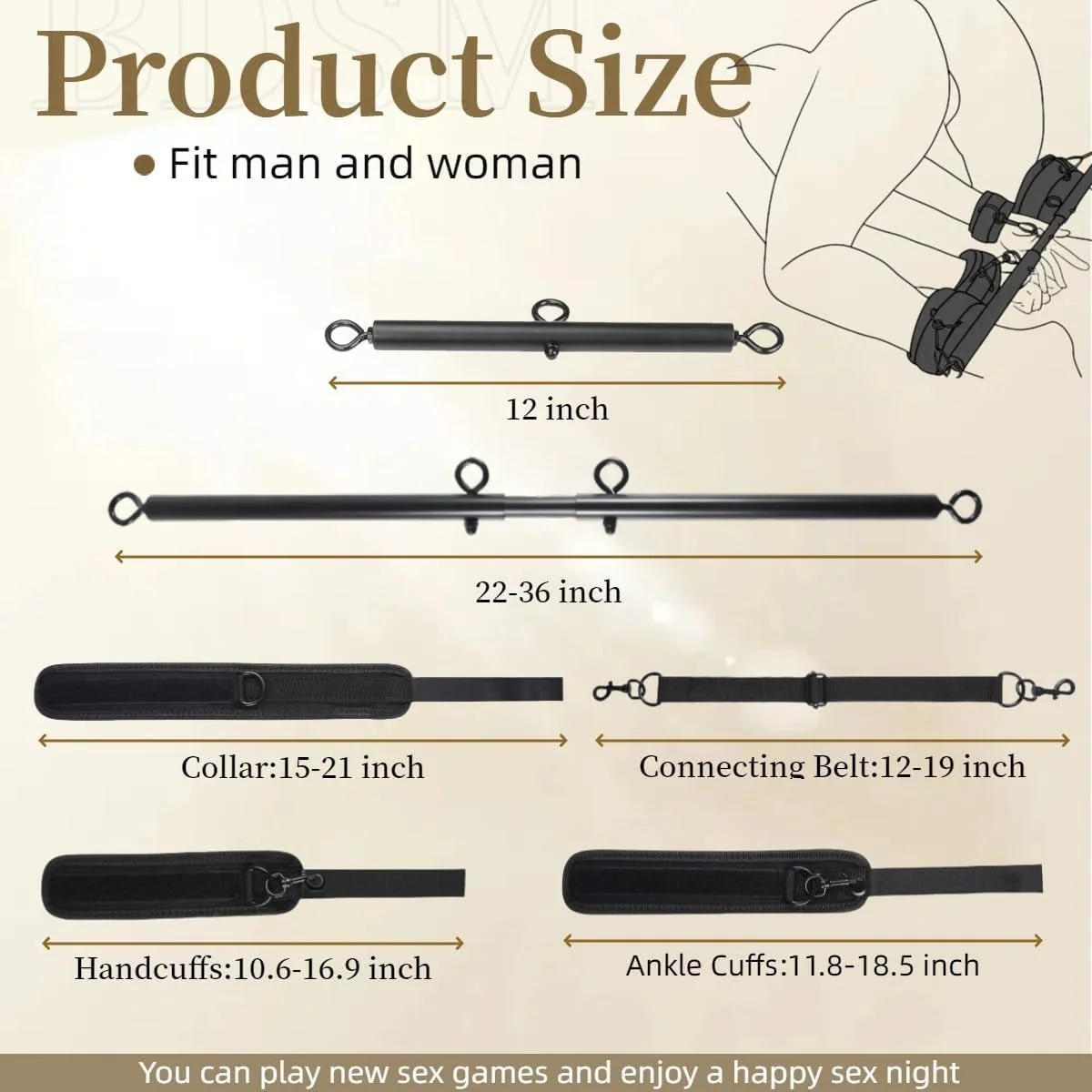 SteelBound Dual Spreader Bar BDSM Kit with Collar & Cuffs - Image 7