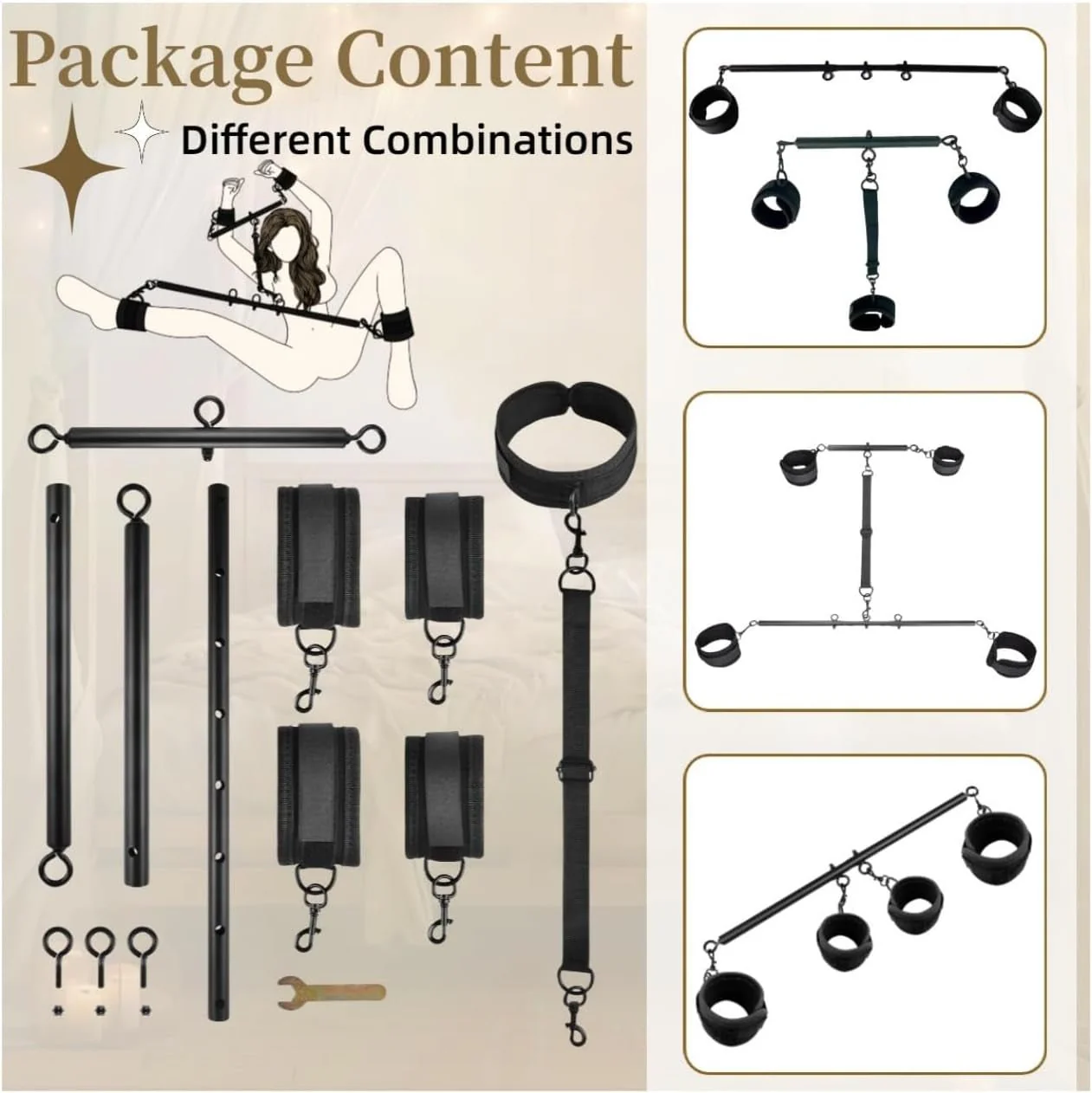 SteelBound Dual Spreader Bar BDSM Kit with Collar & Cuffs - Image 8