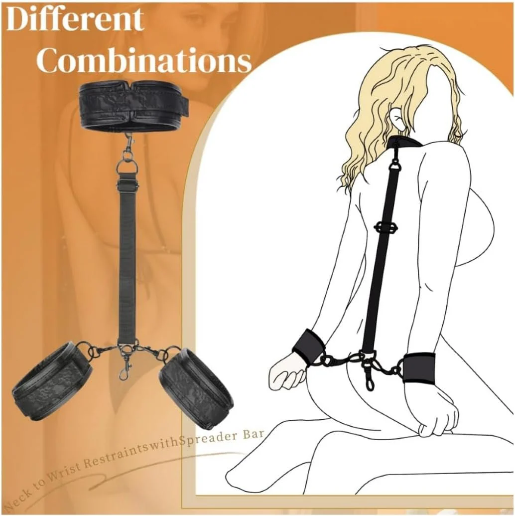 LeatherLock PU Leather Collar Spreader Bar BDSM Kit - Image 4