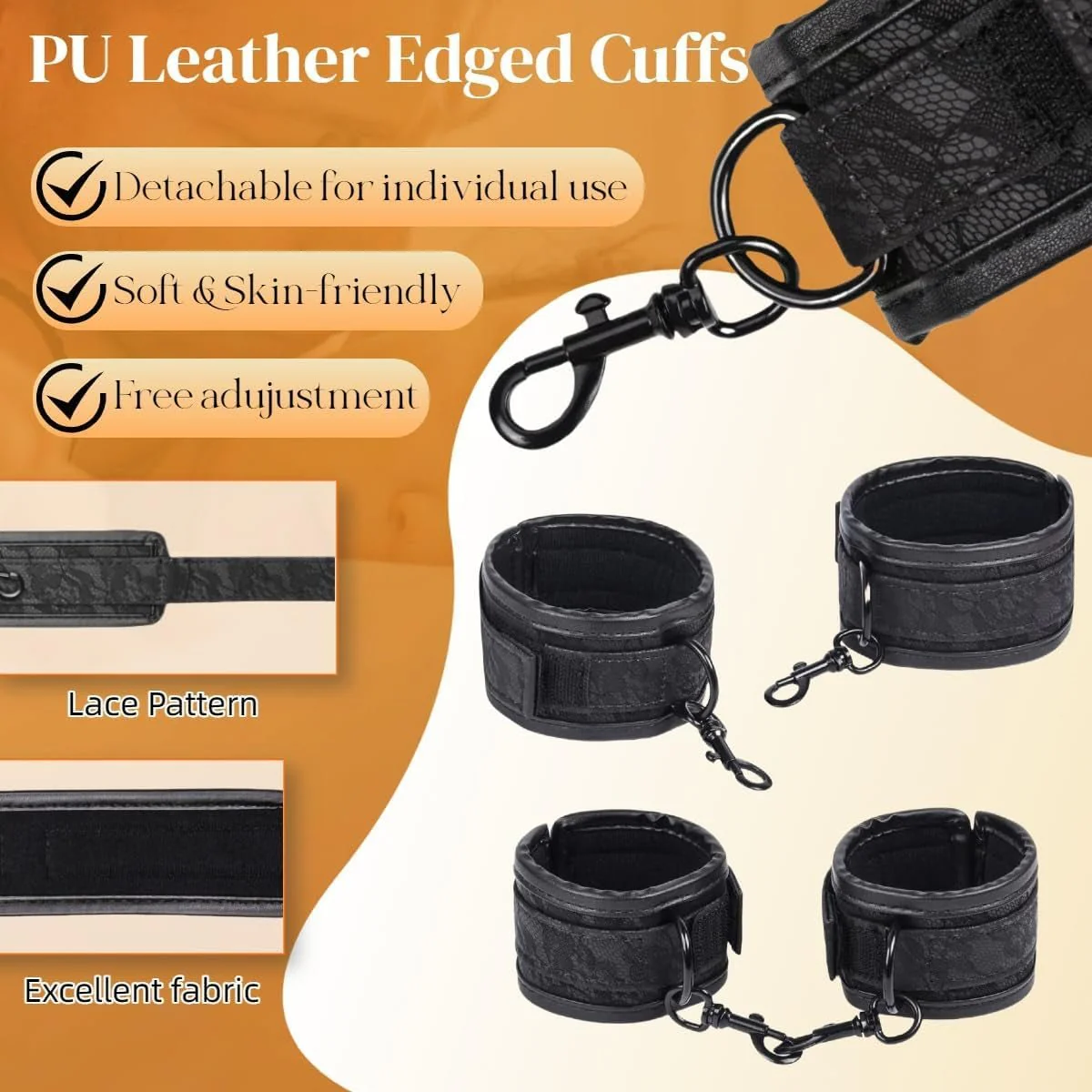LeatherLock PU Leather Collar Spreader Bar BDSM Kit - Image 5