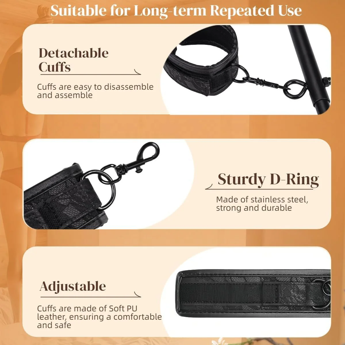 LeatherLock PU Leather Collar Spreader Bar BDSM Kit - Image 6