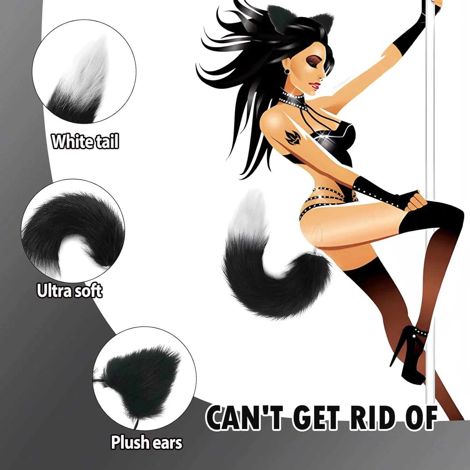 FrostTip Black White Fox Tail Steel Butt Plug 13" - Image 3