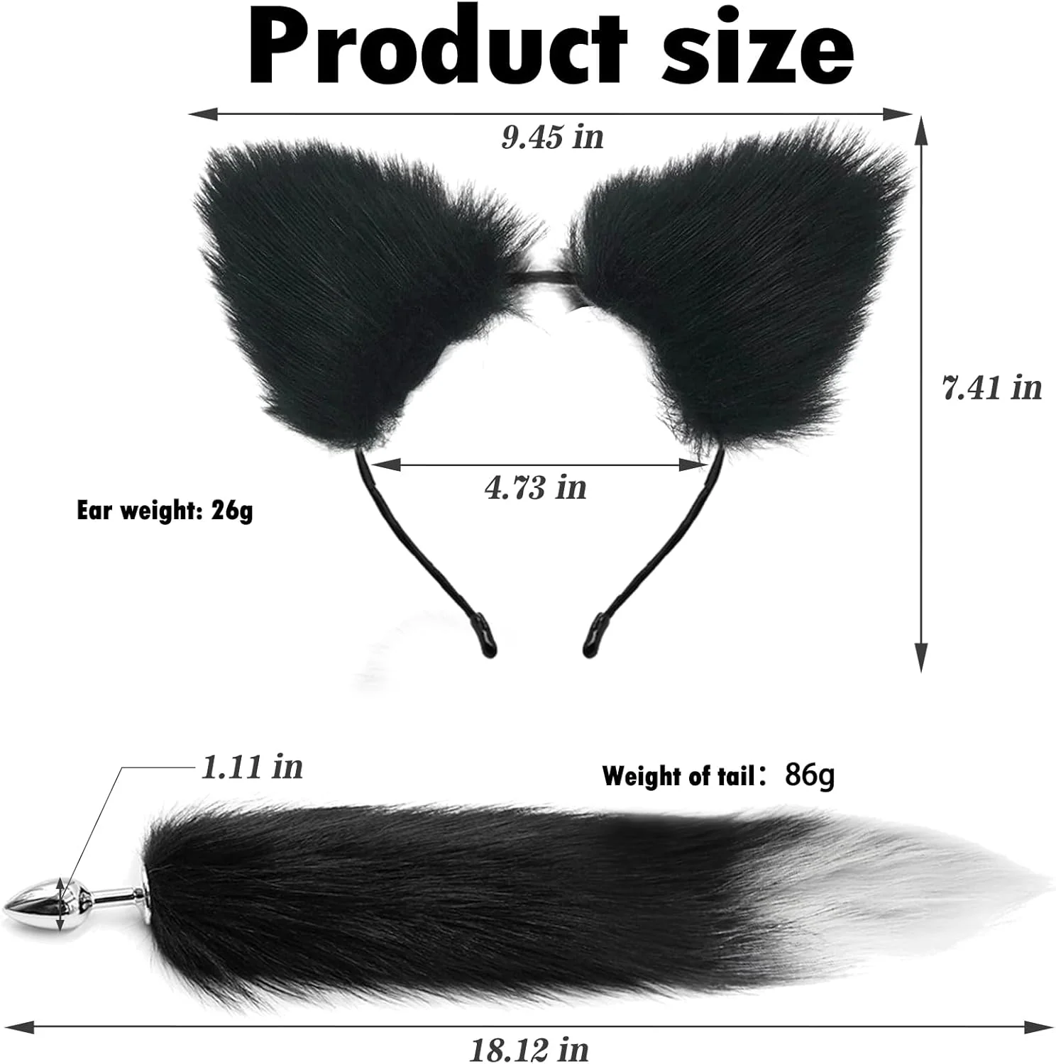 FrostTip Black White Fox Tail Steel Butt Plug 13" - Image 6