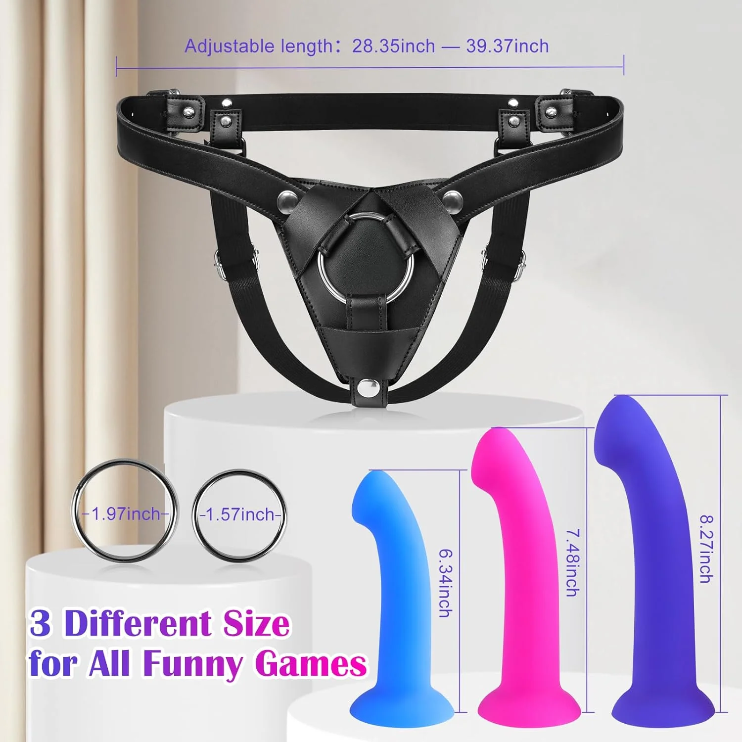TriFit Adjustable Strap-On Harness with 3 Dildos - Image 4