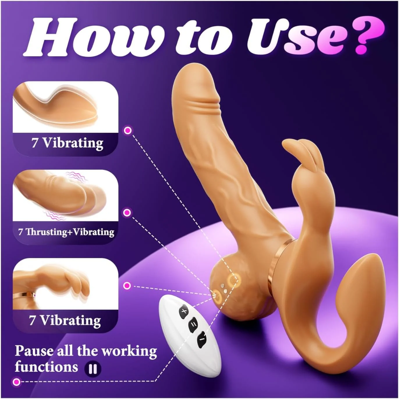 DualGlide Rabbit Strapless Strap On Thrusting Vibrator - Image 6