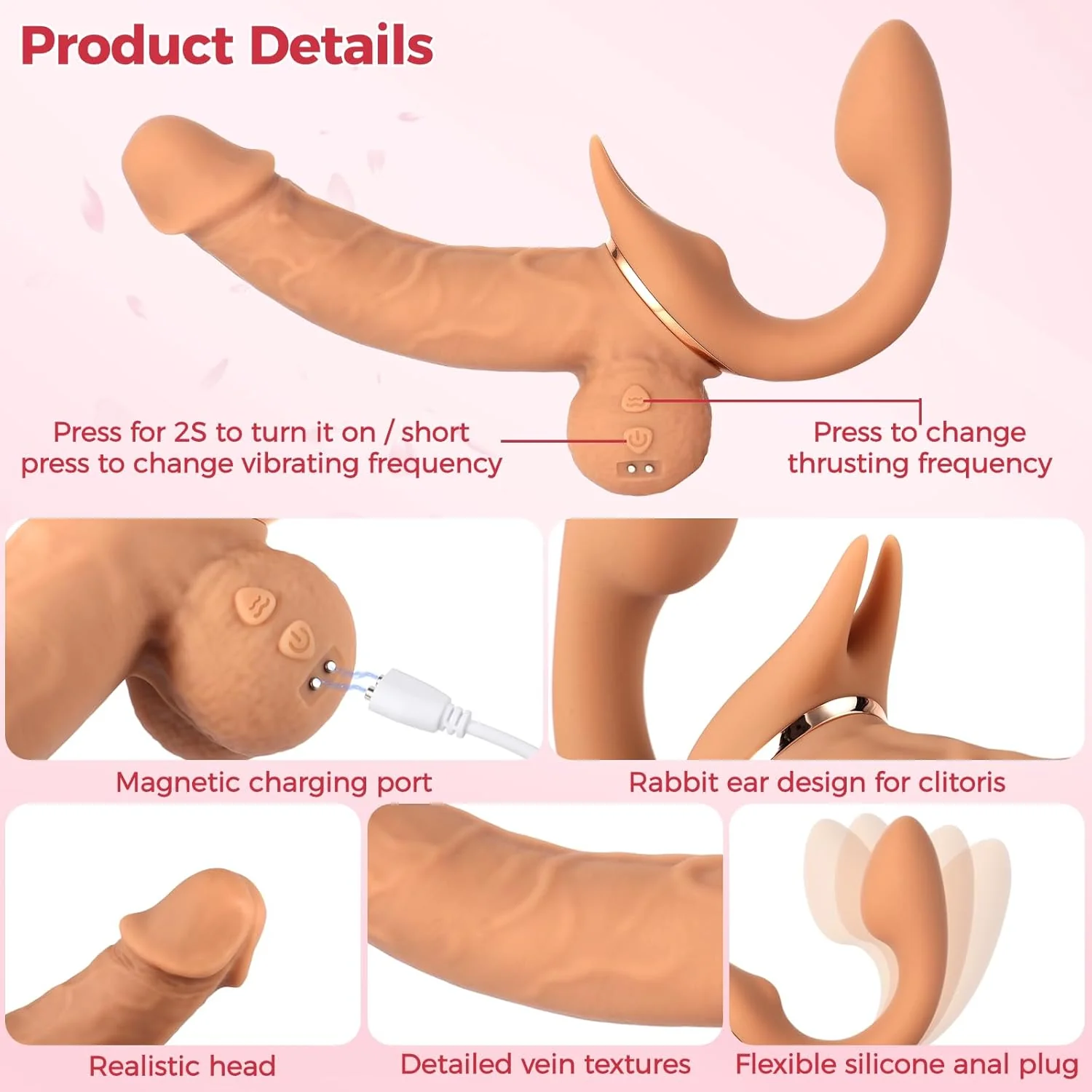 FlexRide Strapless Strap On Thrusting Vibrator - Image 3