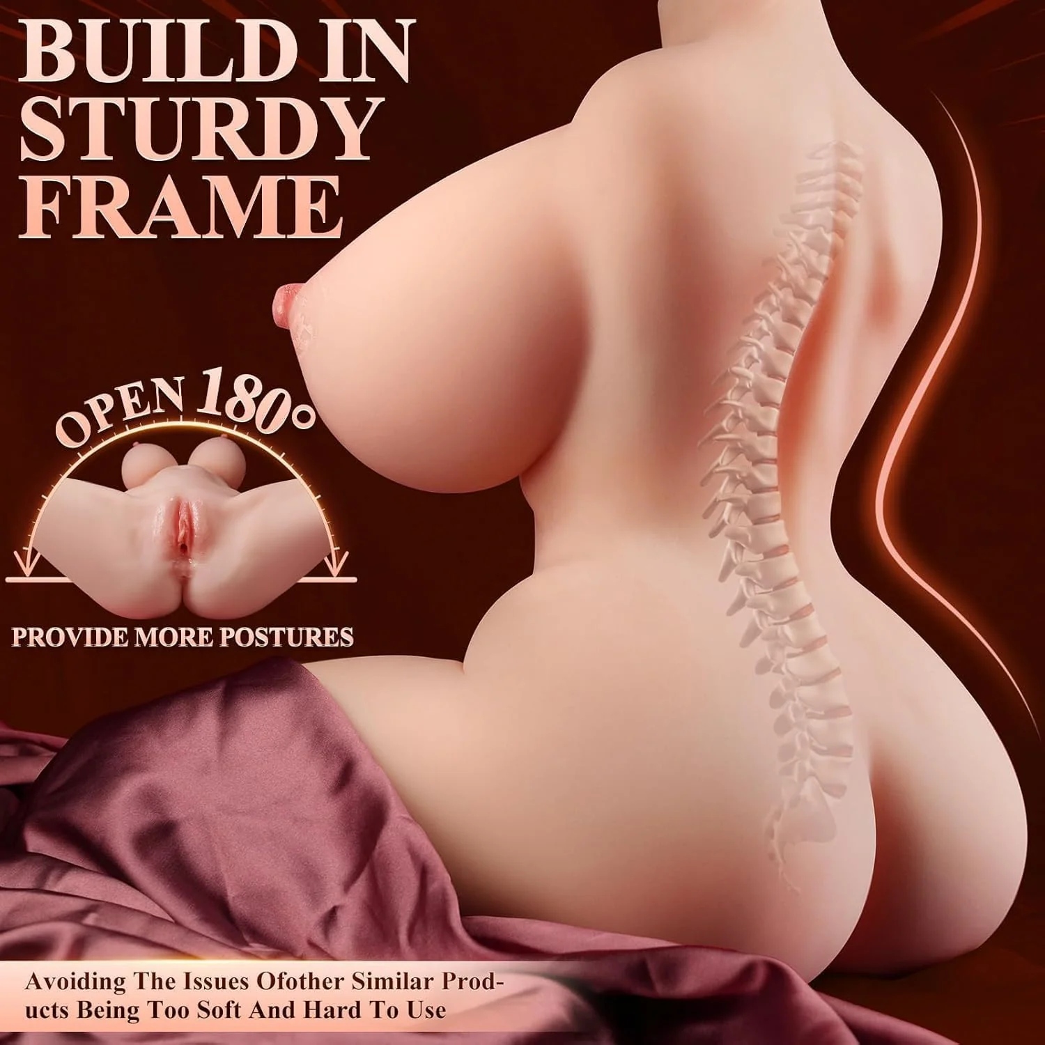 LuxeFlow Vibrating Sex Doll Torso | Suction Modes Hands-Free - Image 4