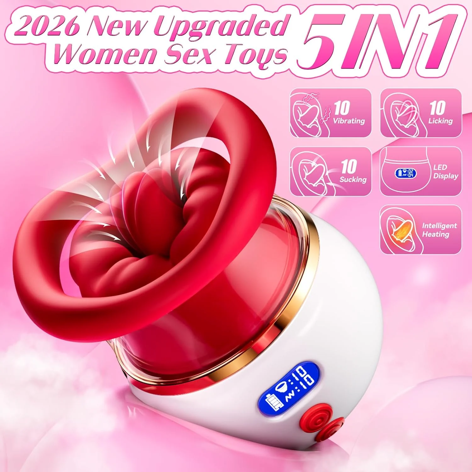 VirexaLux 5-in-1 Clit Sucker Mouth Vibrator LCD 10 Modes App Heated - Image 2