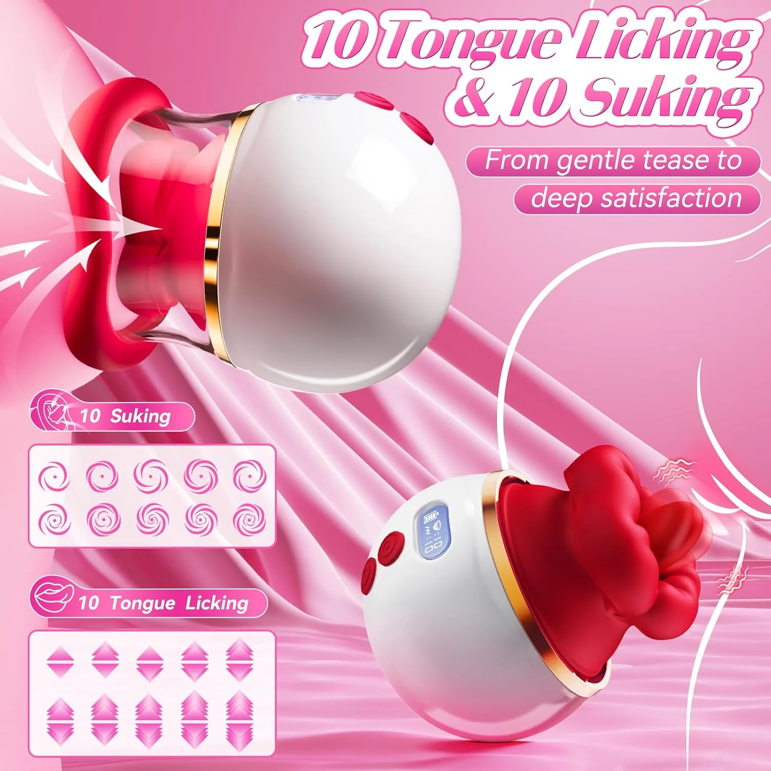 VirexaLux 5-in-1 Clit Sucker Mouth Vibrator LCD 10 Modes App Heated - Image 3
