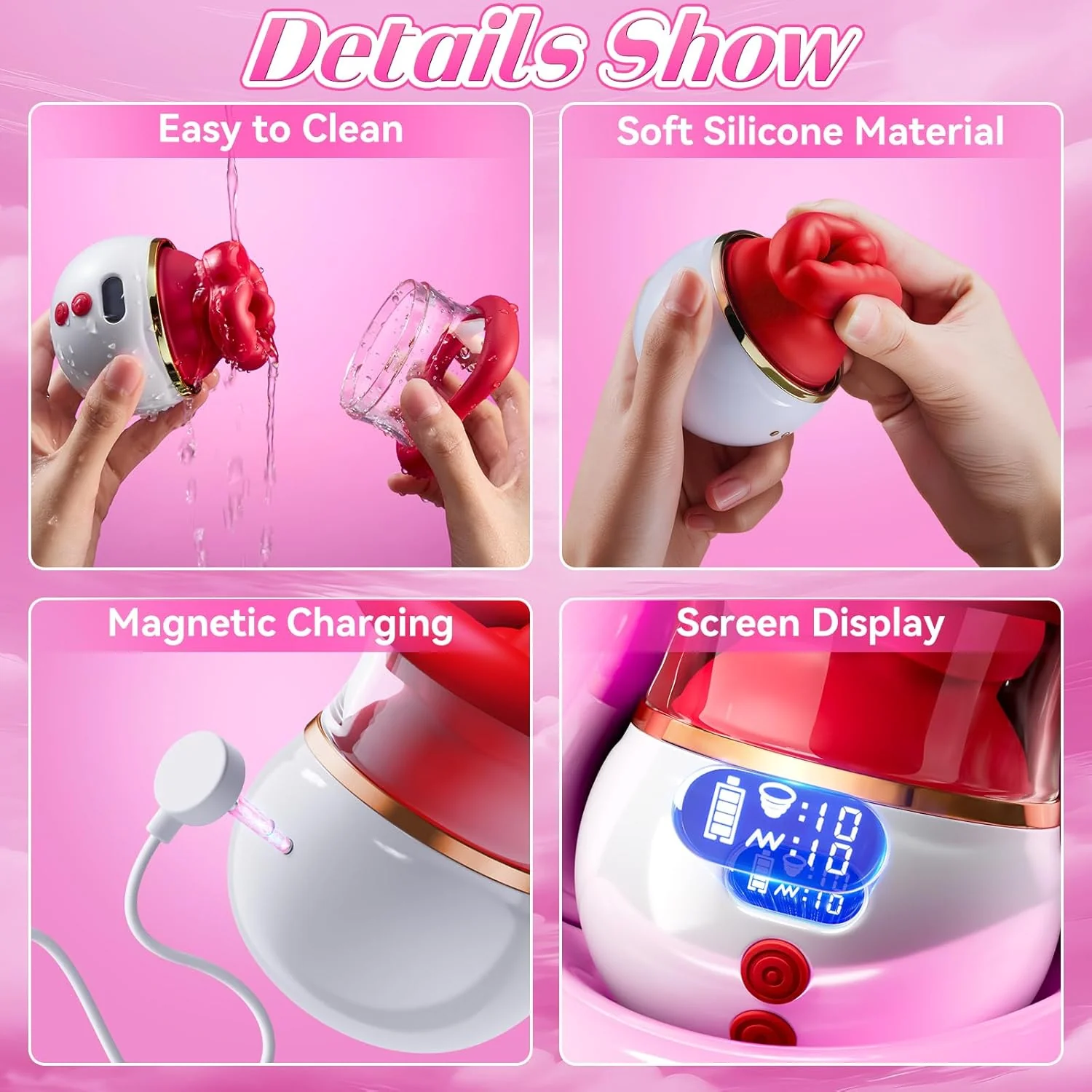 VirexaLux 5-in-1 Clit Sucker Mouth Vibrator LCD 10 Modes App Heated - Image 4