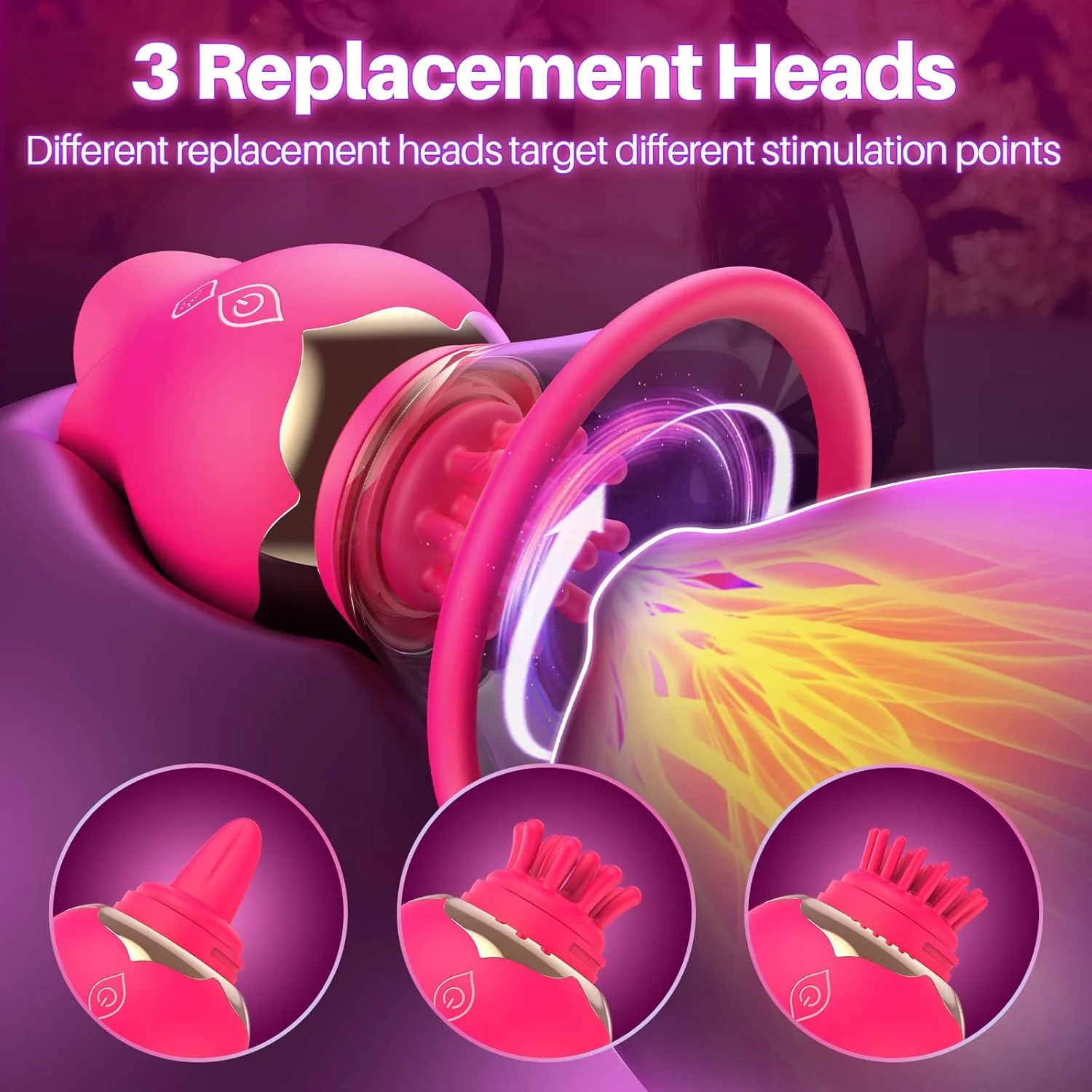 TriBrush Clit Sucker Vibrator 3 Brush Heads 12 Modes - Image 4