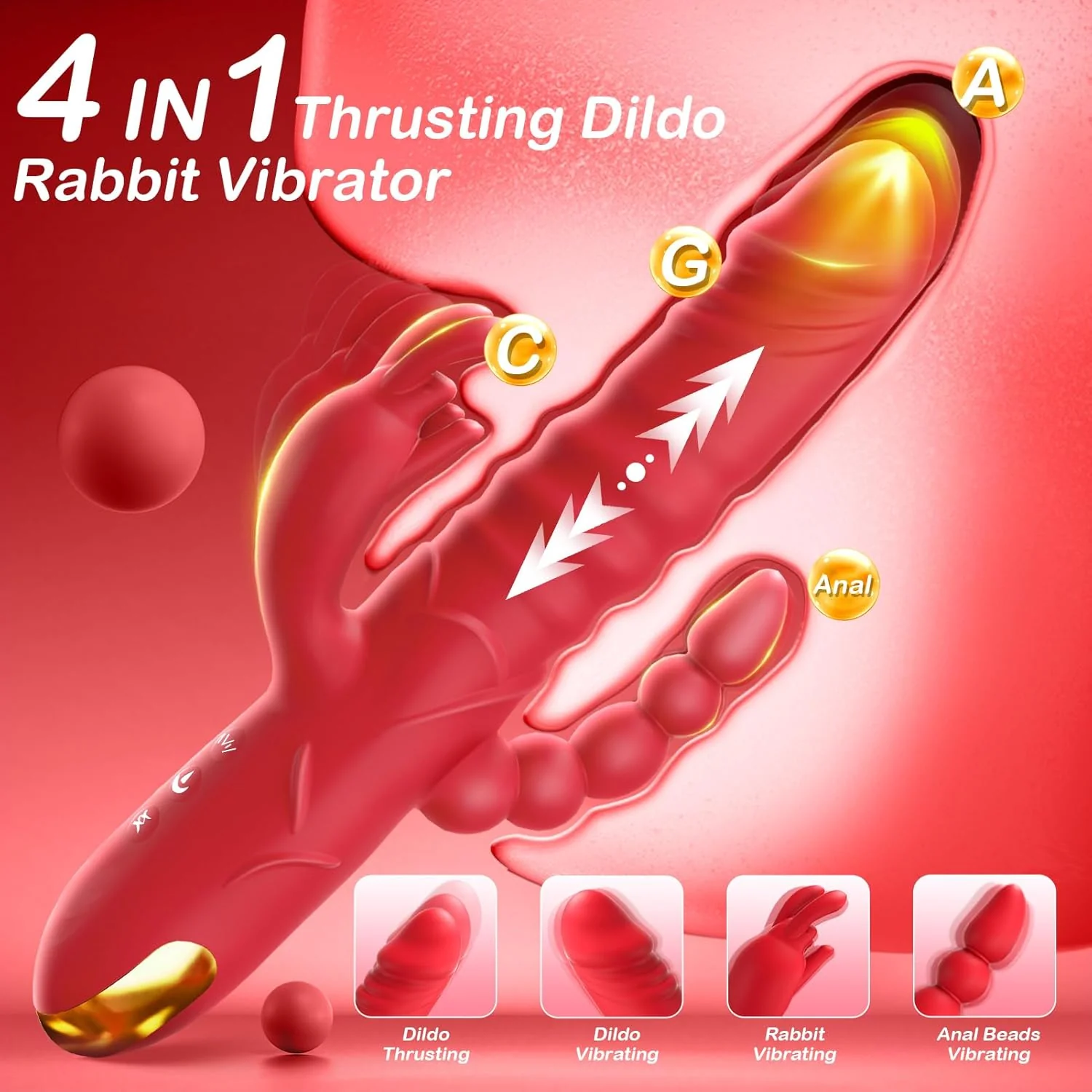 QuadraCore 4-in-1 Thrusting Rabbit Vibrator 3 Thrust 10 Modes - Image 2