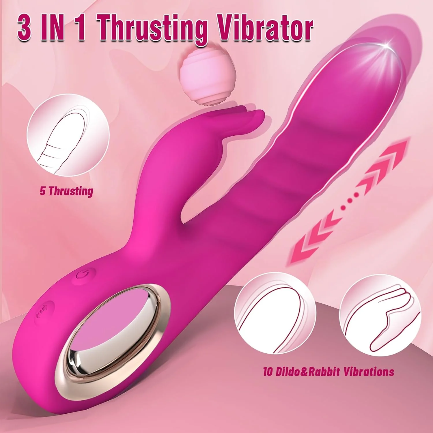NexaCore Thrusting Rabbit Vibrator 3 Motor 5 Thrust 10 Modes - Image 4