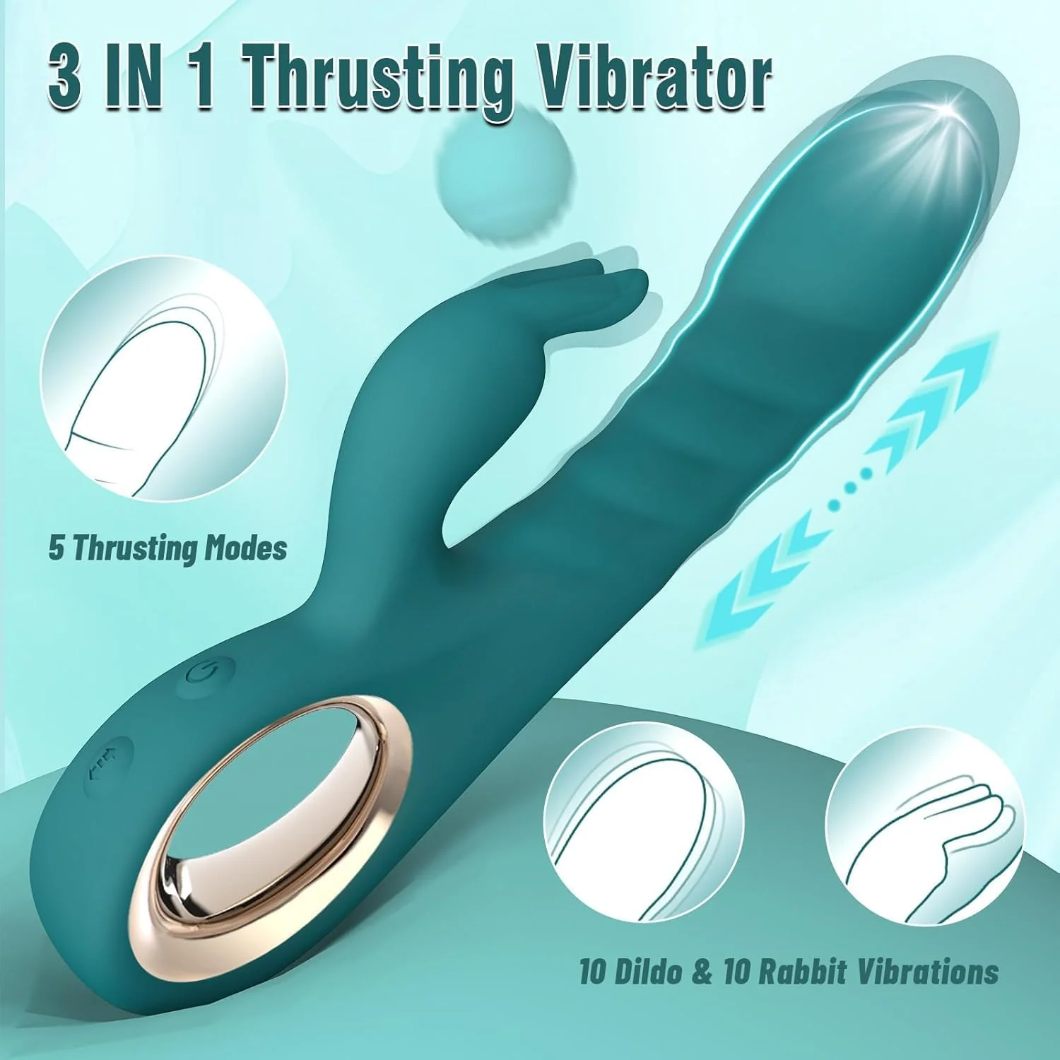 ThrustAura Thrusting Rabbit Vibrator 3 Motor 10 Modes Waterproof - Image 3