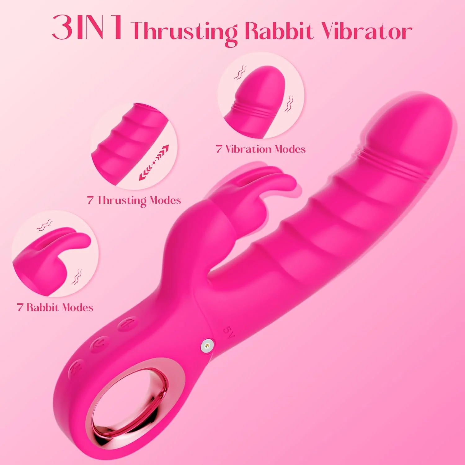 RoseVanta Thrusting Rabbit Vibrator 7 Modes 3 Motor Waterproof - Image 2