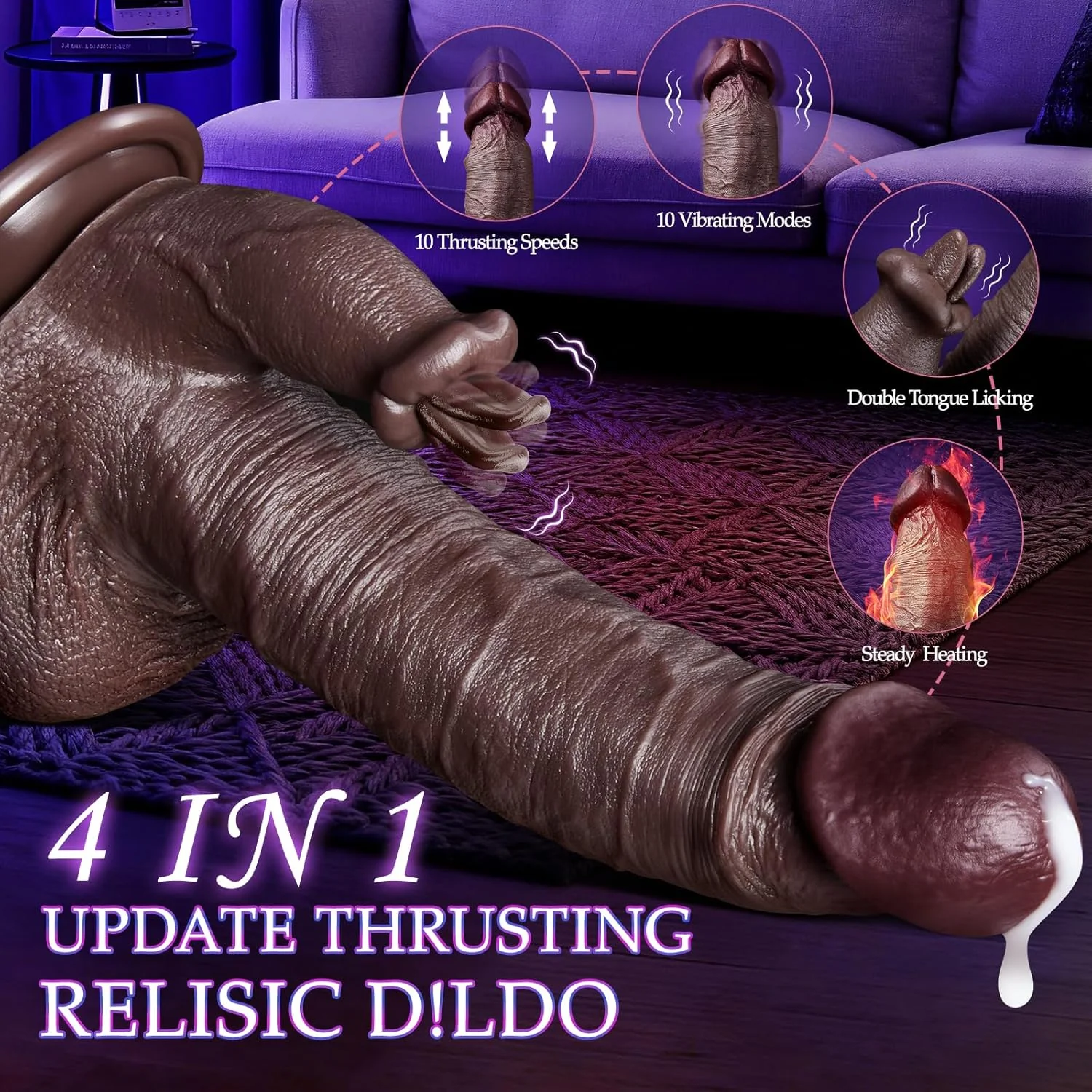 NyxoraDual Tongue Thrust Heated Dildo 4-in-1 Remote Vibrator - Image 2