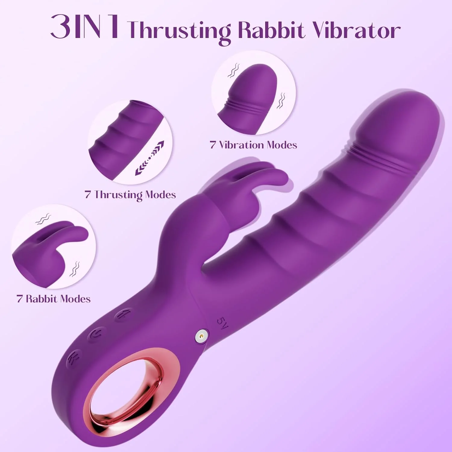 VelourRose Rose Thrusting Rabbit Vibrator 7 Modes Waterproof - Image 2