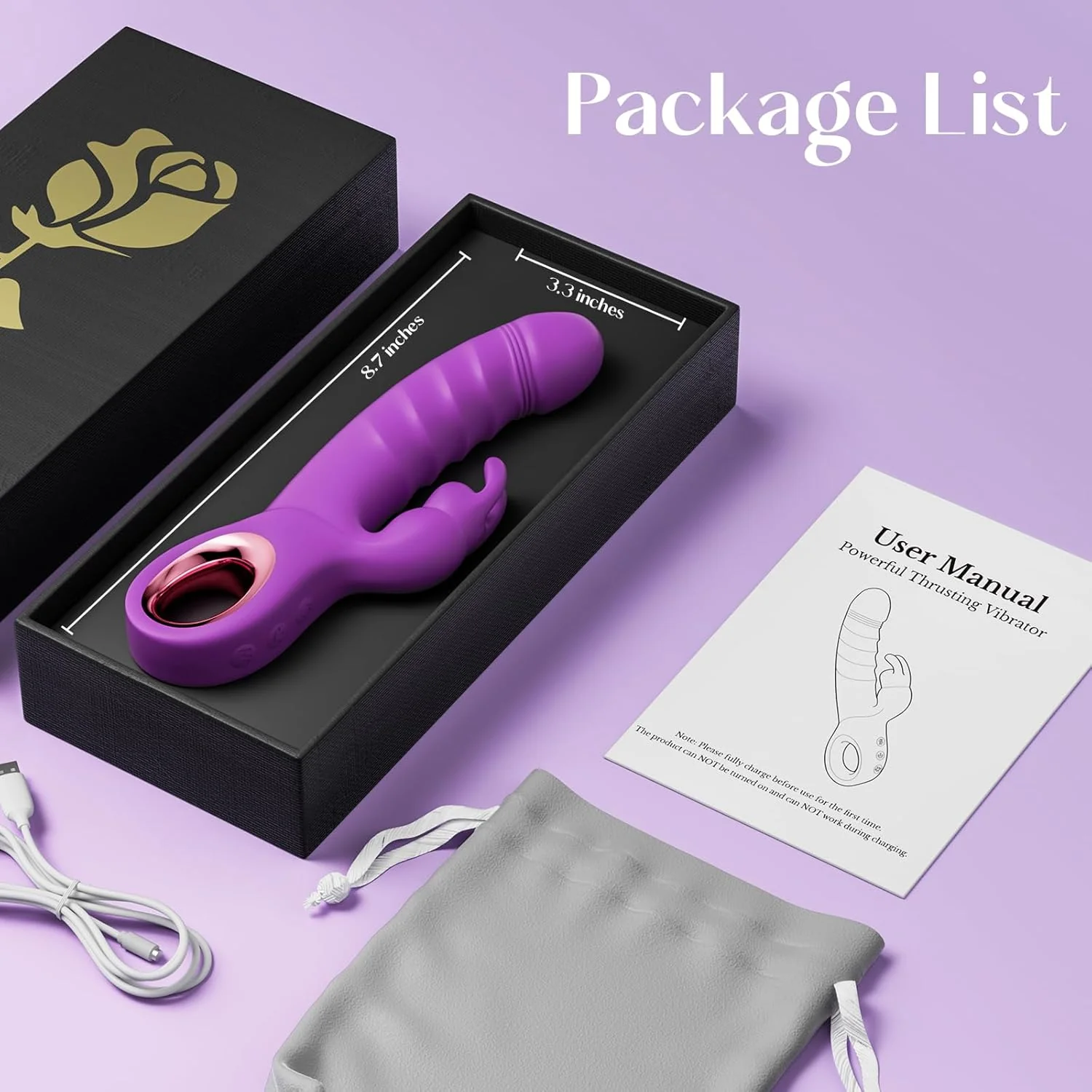 VelourRose Rose Thrusting Rabbit Vibrator 7 Modes Waterproof - Image 7