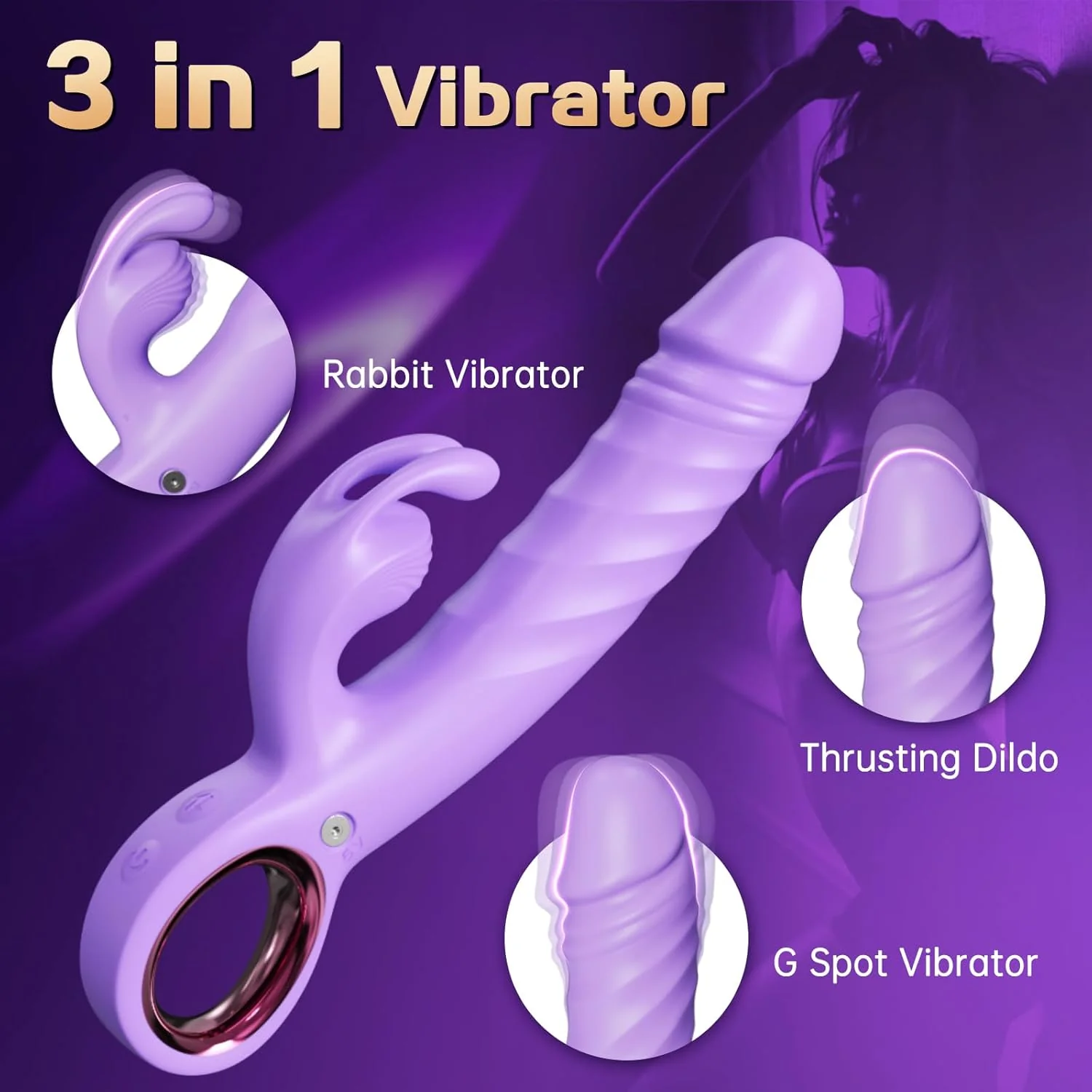 LinkAura App Control Rabbit Vibrator 9 Thrust 9 Modes USB - Image 2