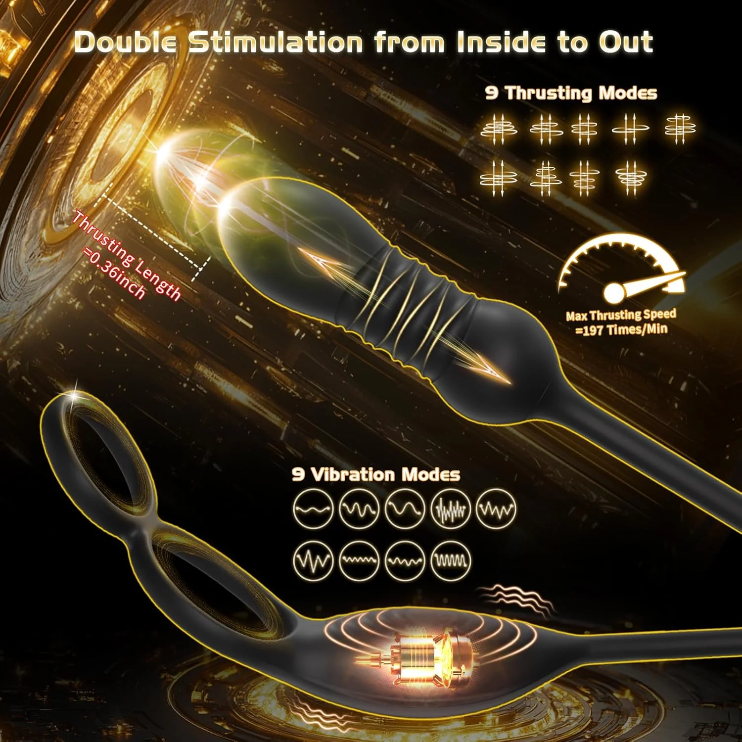 QuadThrust Thrusting Prostate Massager Cock Ring App Remote 9 Modes - Image 2