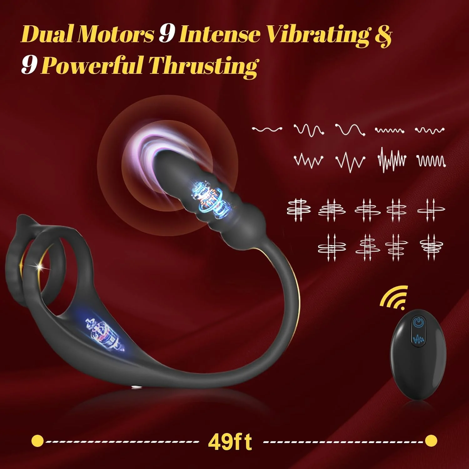 ThrustPulse Thrusting Prostate Massager Cock Ring Remote 9 Modes - Image 4