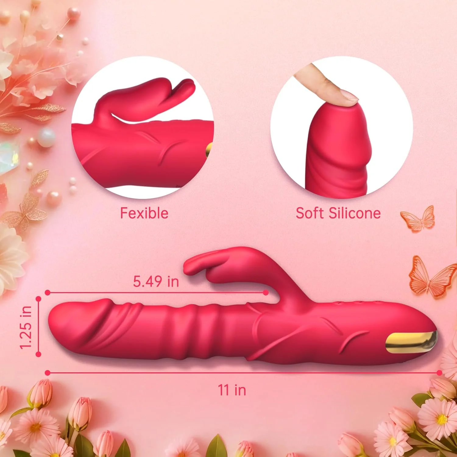 RoseThrust Thrusting Rabbit Vibrator 3 Thrust 10 Modes Silicone - Image 5
