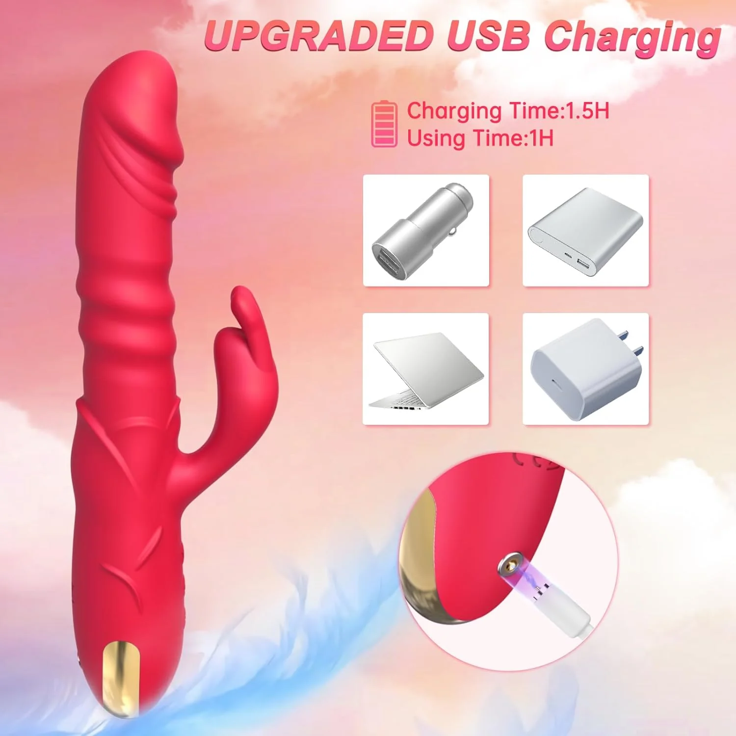 RoseThrust Thrusting Rabbit Vibrator 3 Thrust 10 Modes Silicone - Image 6