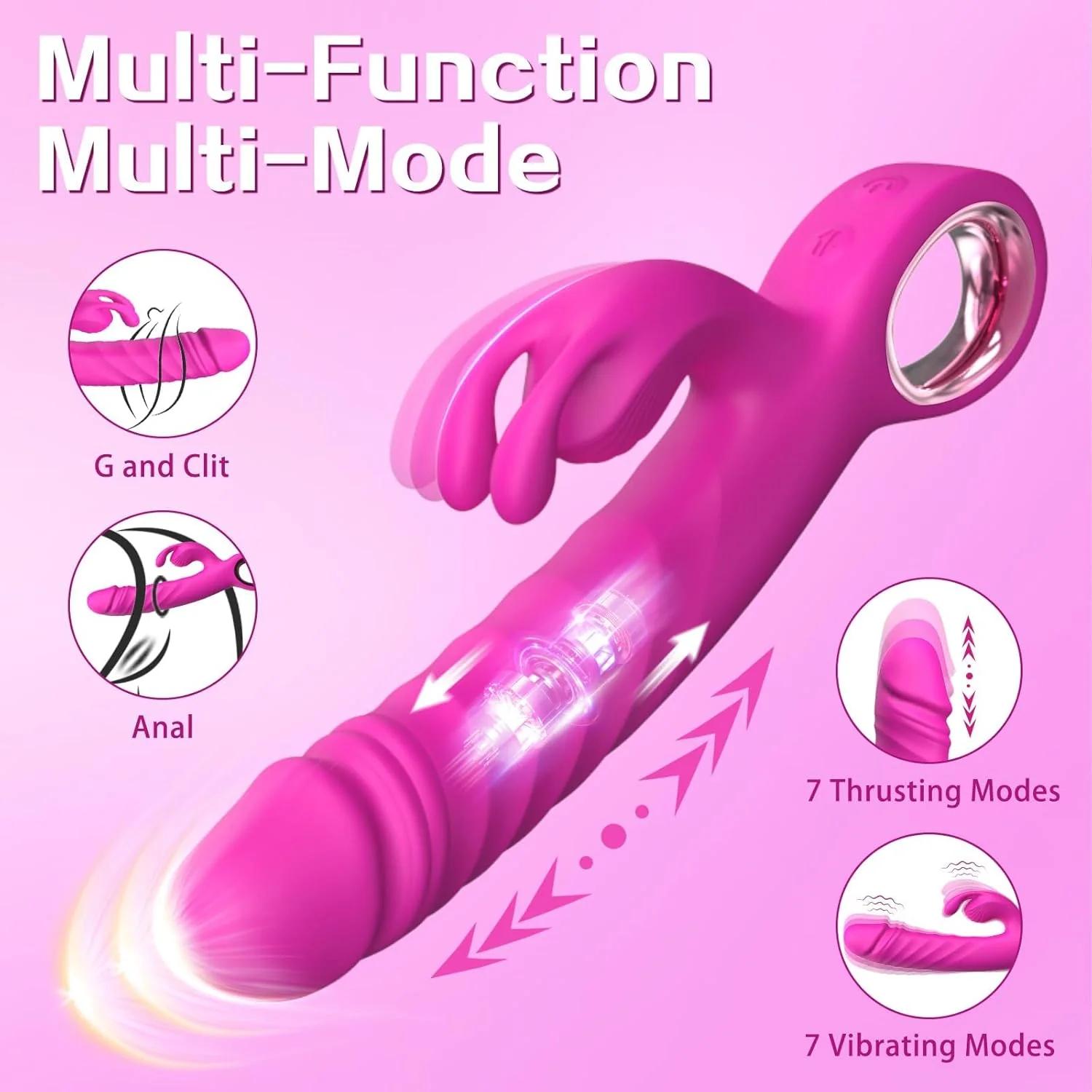 OuraGrip Thrusting Rabbit Vibrator 7 Thrust 7 Modes Silicone - Image 3