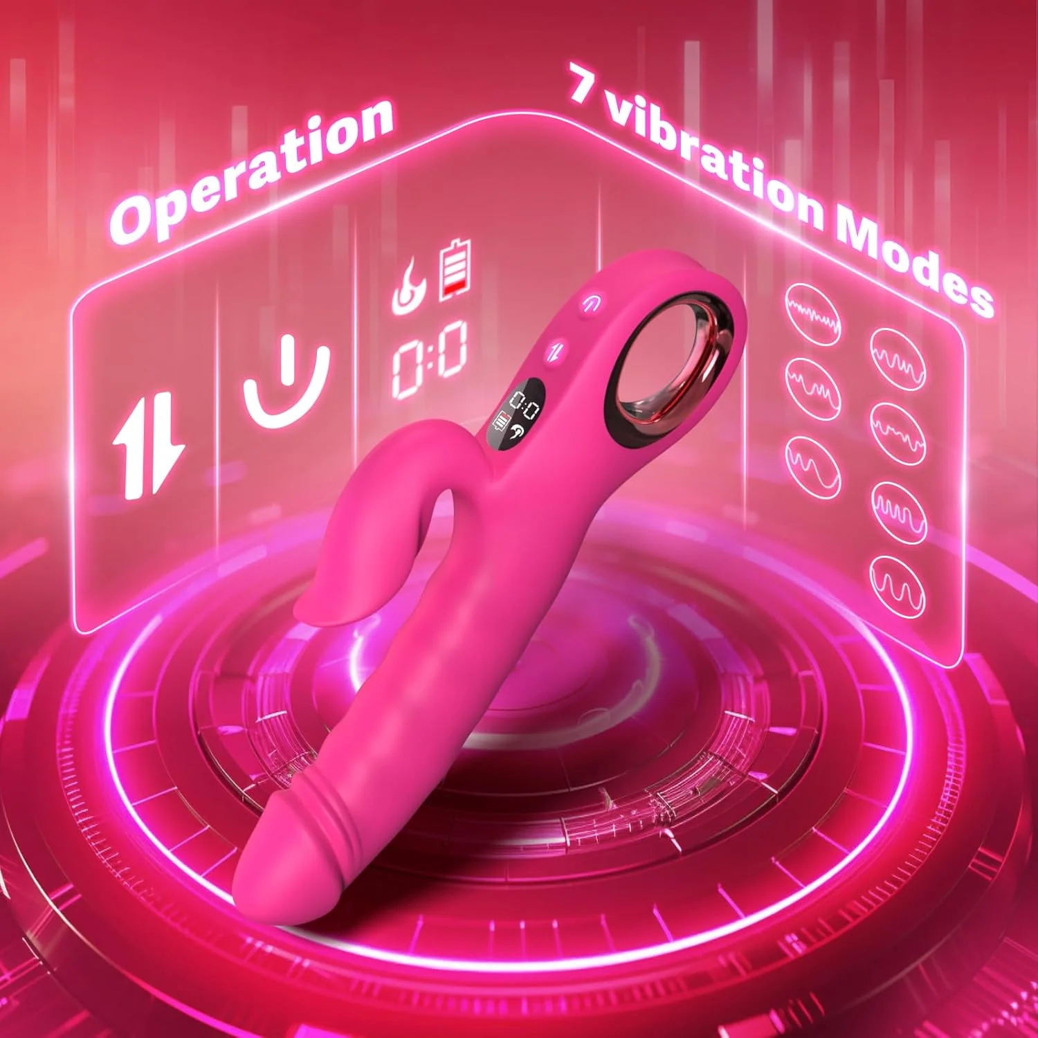 LuxeWave LCD Thrusting Rabbit Vibrator 7 Modes Magnetic Charge - Image 3