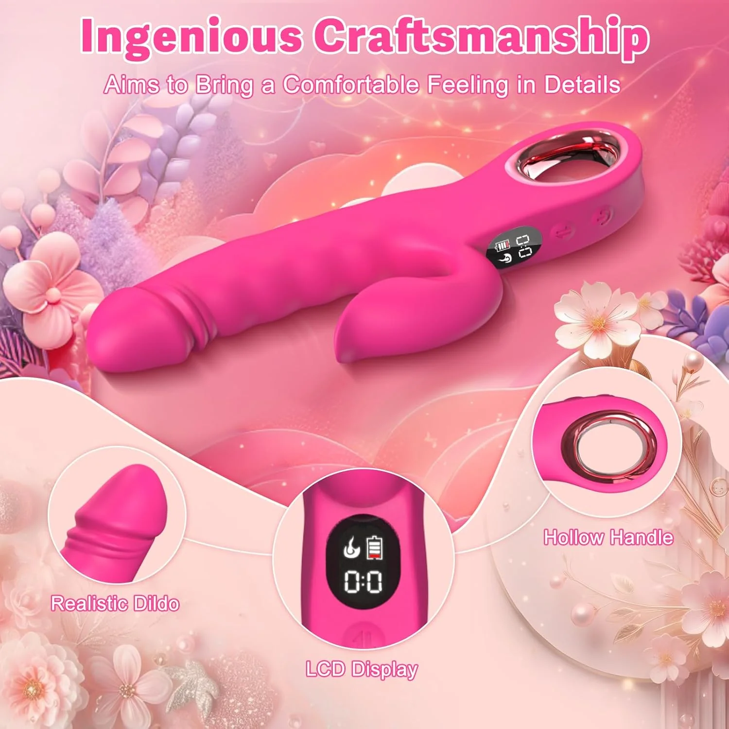 LuxeWave LCD Thrusting Rabbit Vibrator 7 Modes Magnetic Charge - Image 5