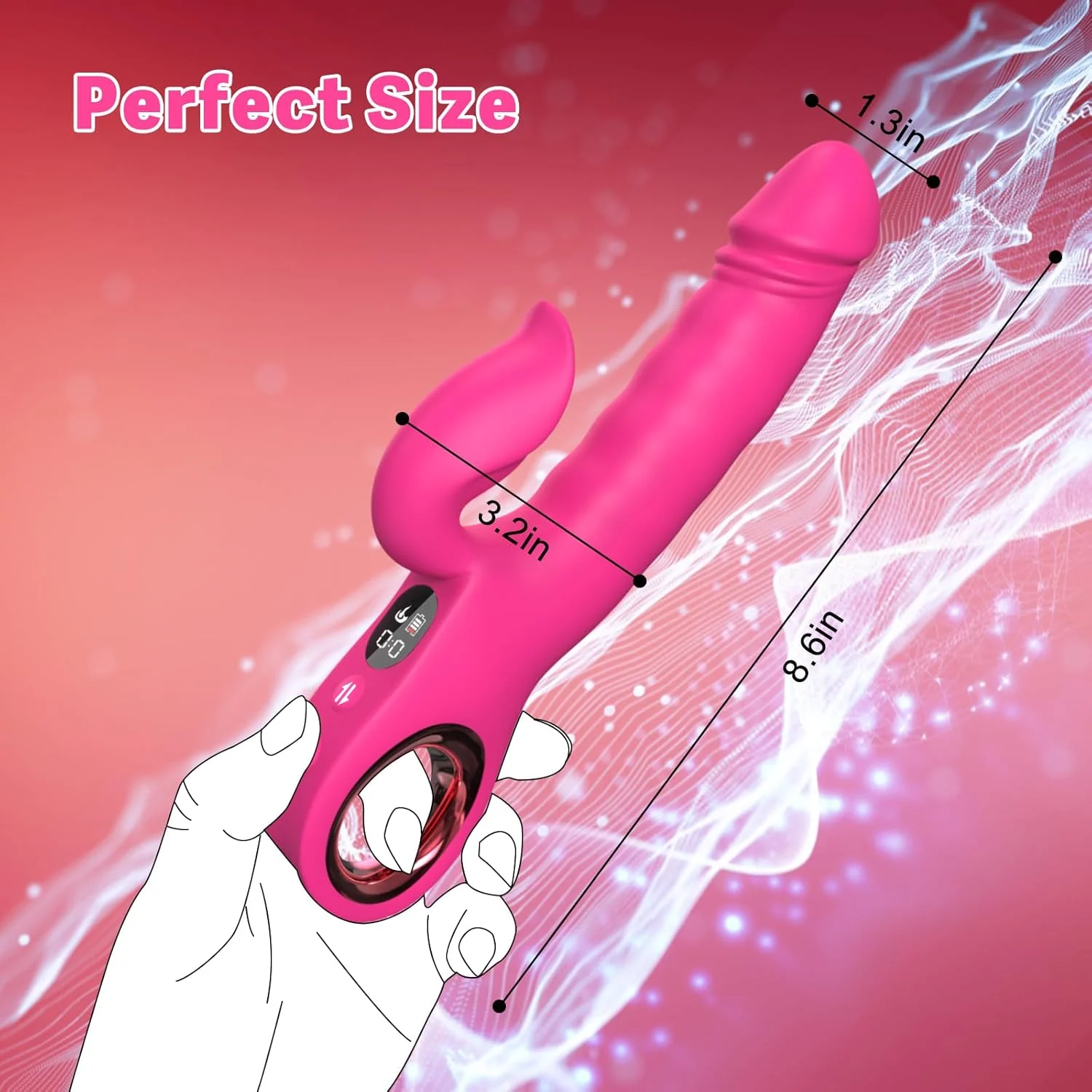 LuxeWave LCD Thrusting Rabbit Vibrator 7 Modes Magnetic Charge - Image 7