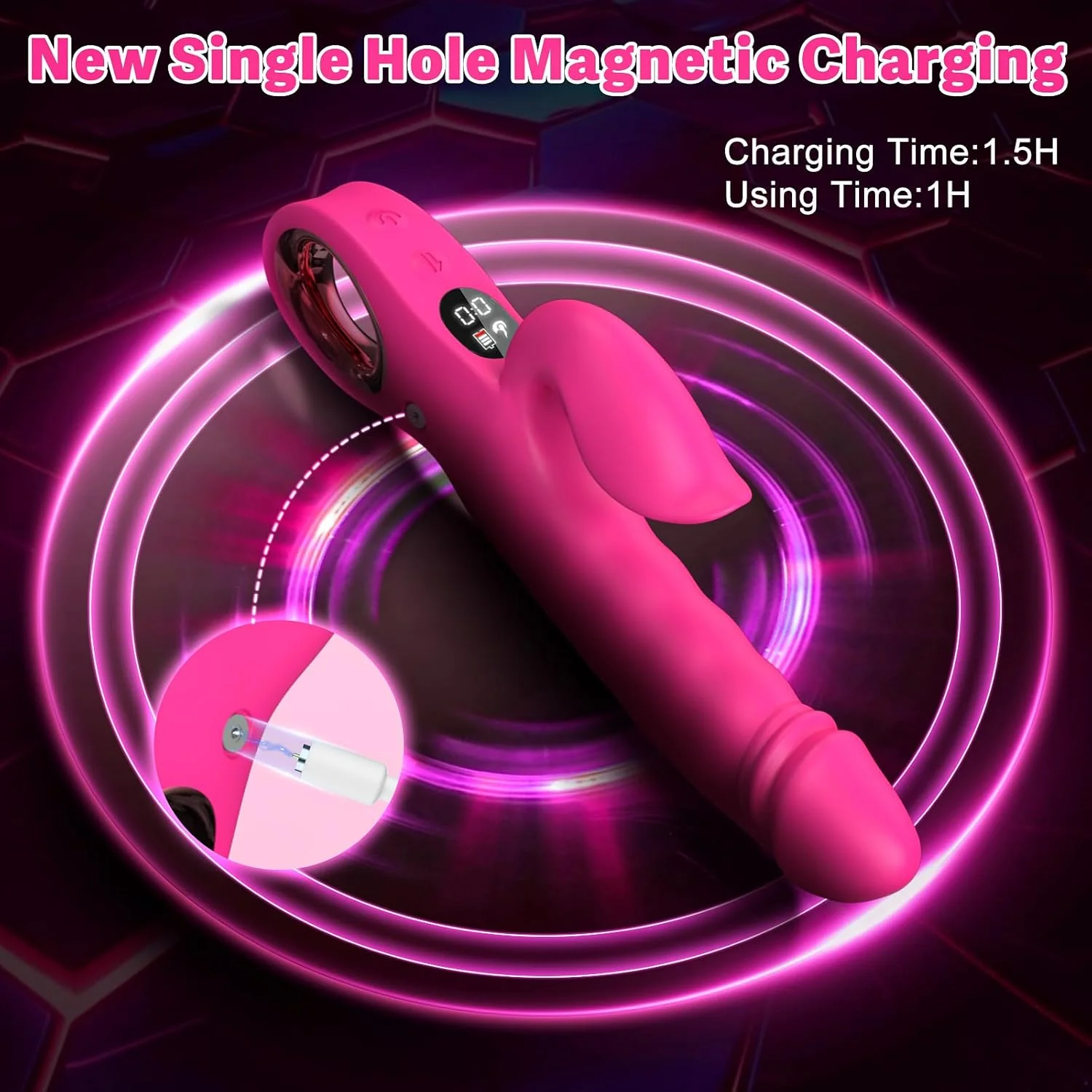 LuxeWave LCD Thrusting Rabbit Vibrator 7 Modes Magnetic Charge - Image 8