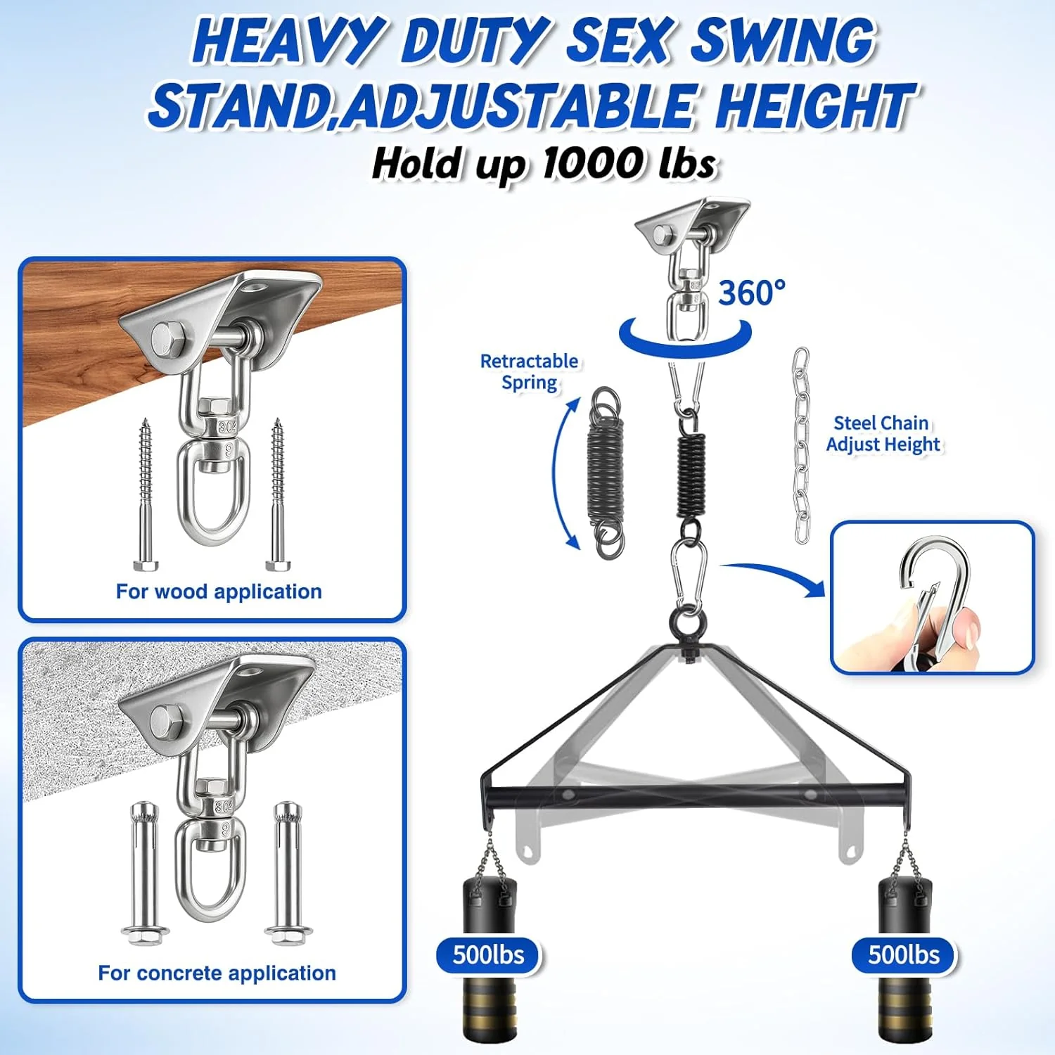 VortexSpin 360° Ceiling BDSM Swing 800lb Adjustable - Image 5