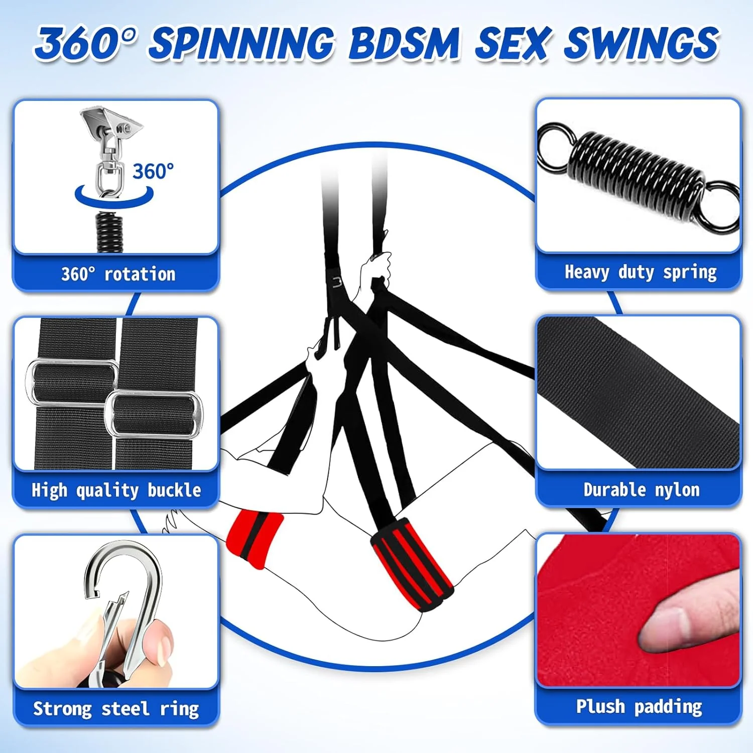 VortexSpin 360° Ceiling BDSM Swing 800lb Adjustable - Image 6