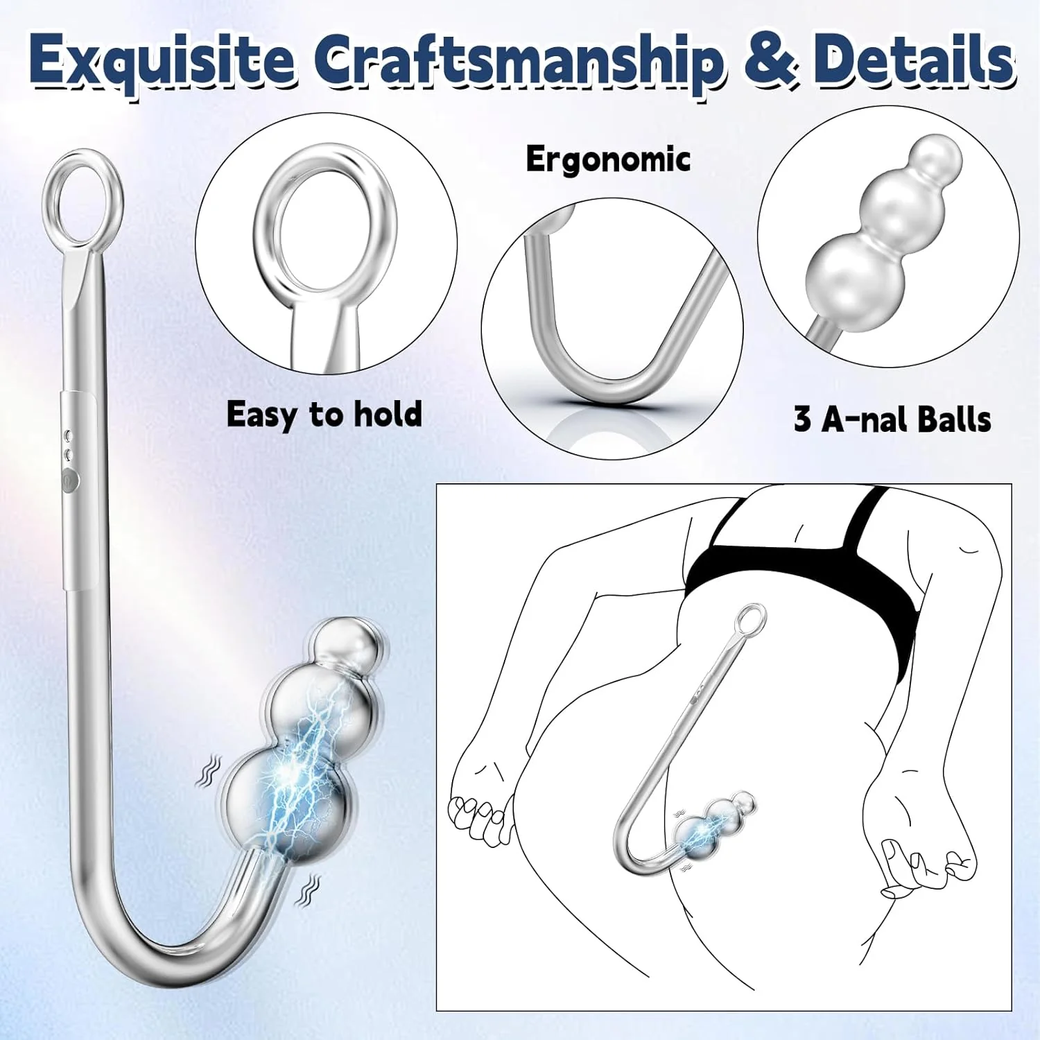 VibeSteel Vibrating Anal Hook Plug 3 Balls 9 Modes - Image 3