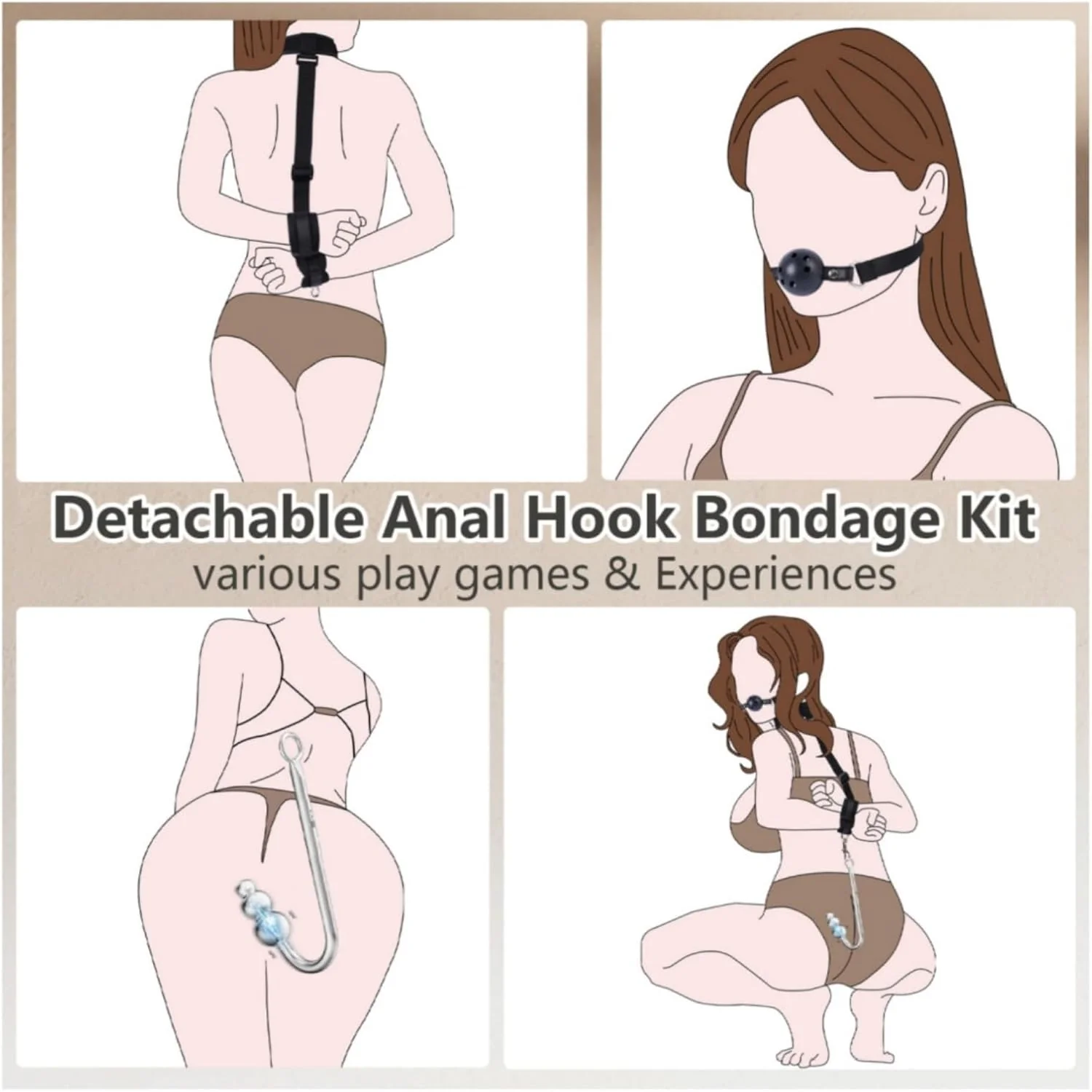 VibeBound Vibrating Anal Hook Neck Wrist Bondage - Image 2