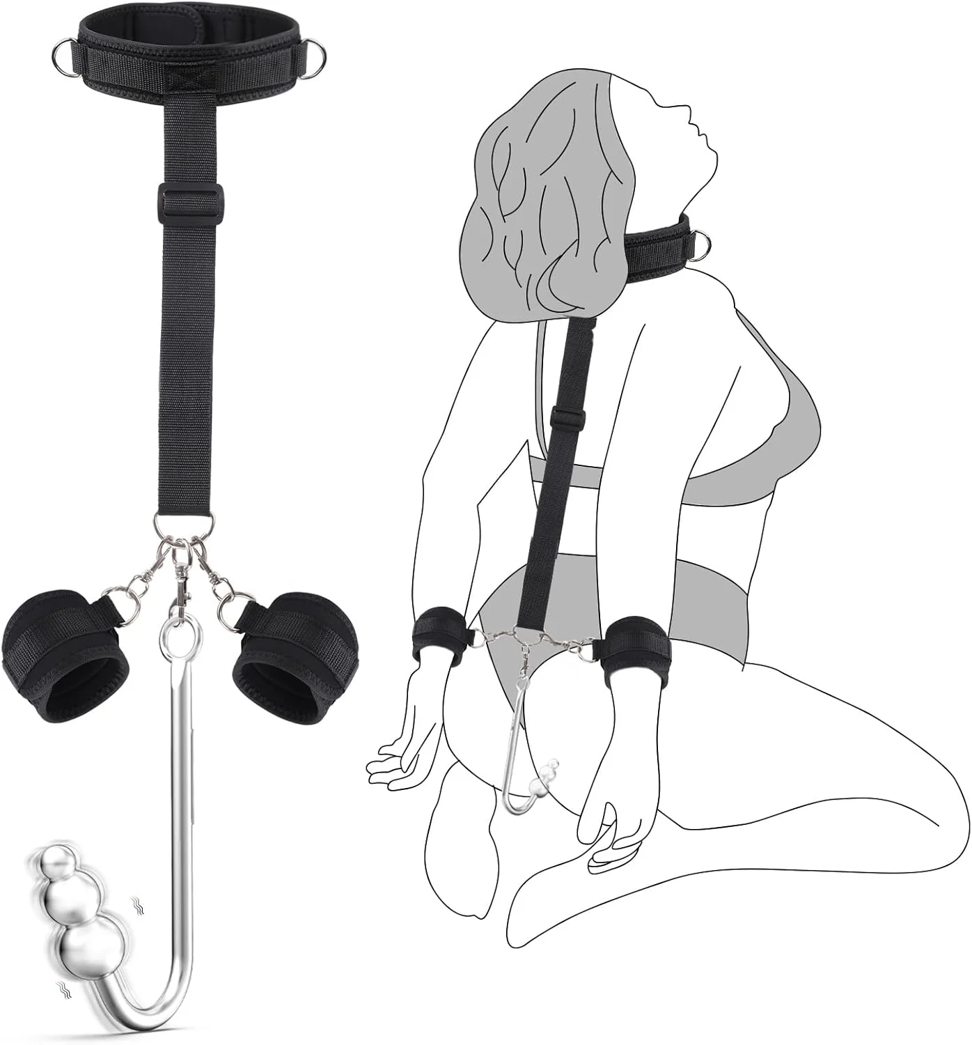 SubVibe Vibrating Anal Hook Neck-Wrist Bondage Kit