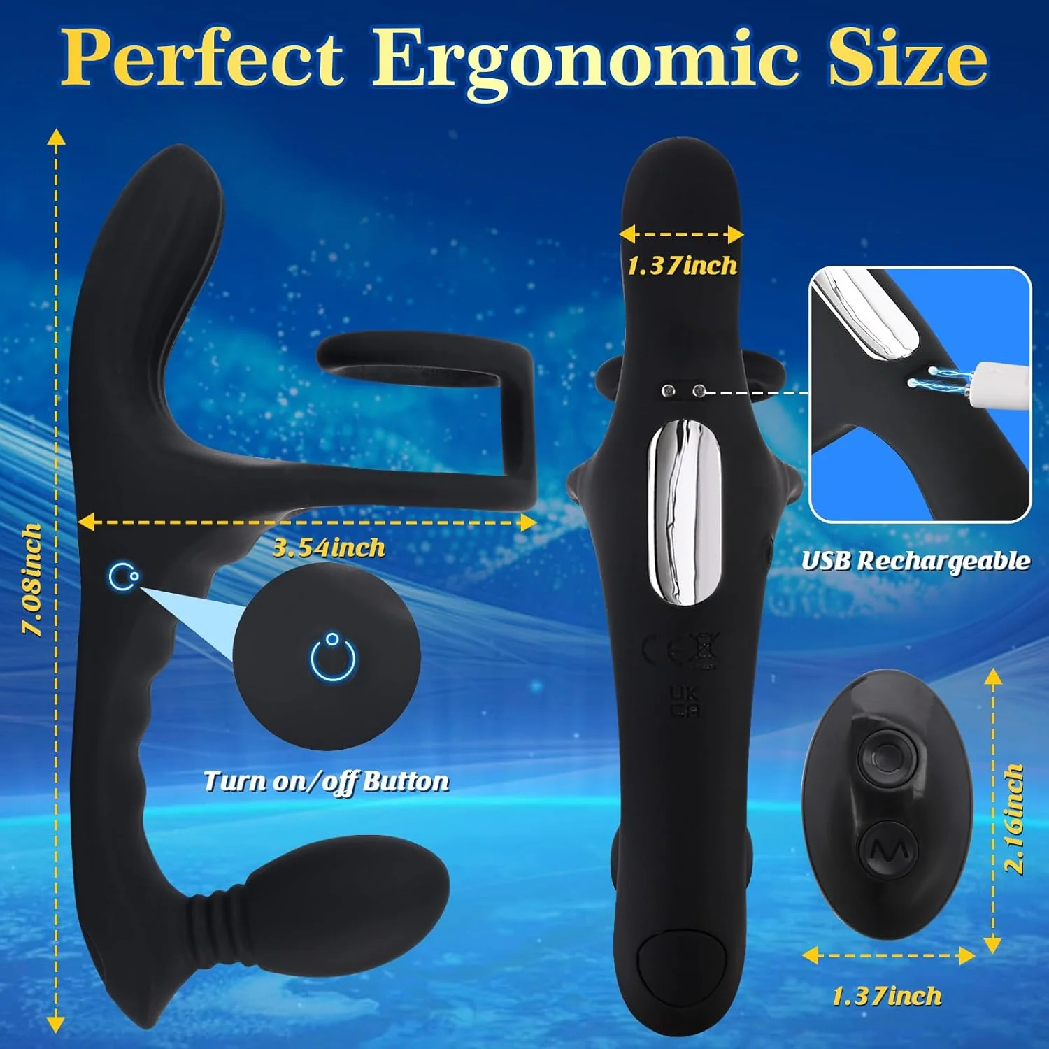 PulseCoreX Prostate Massager Cock Ring 7 Modes Remote Waterproof - Image 6