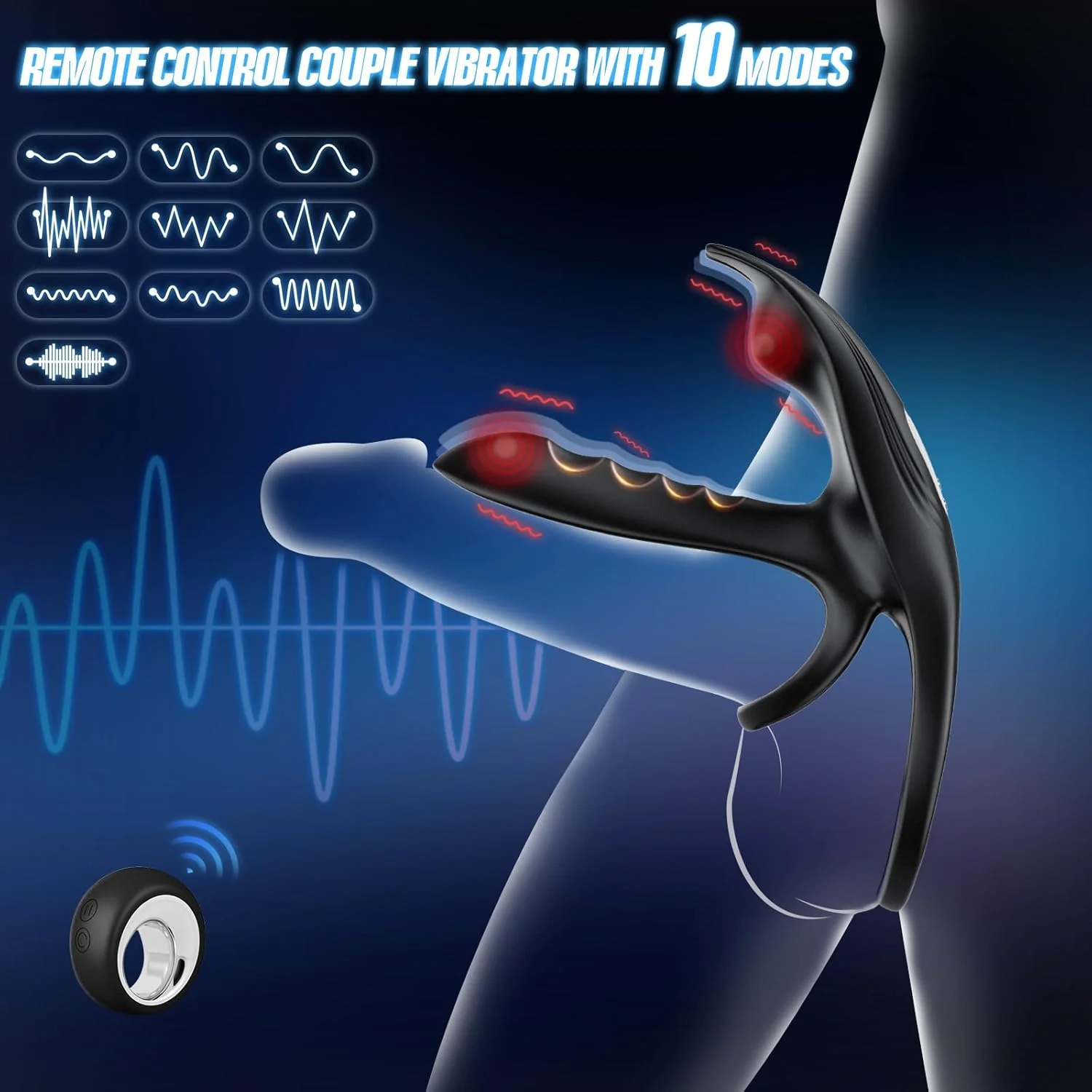 SyncDriveX Cock Ring Clit Stimulator Remote 10 Modes Waterproof - Image 3